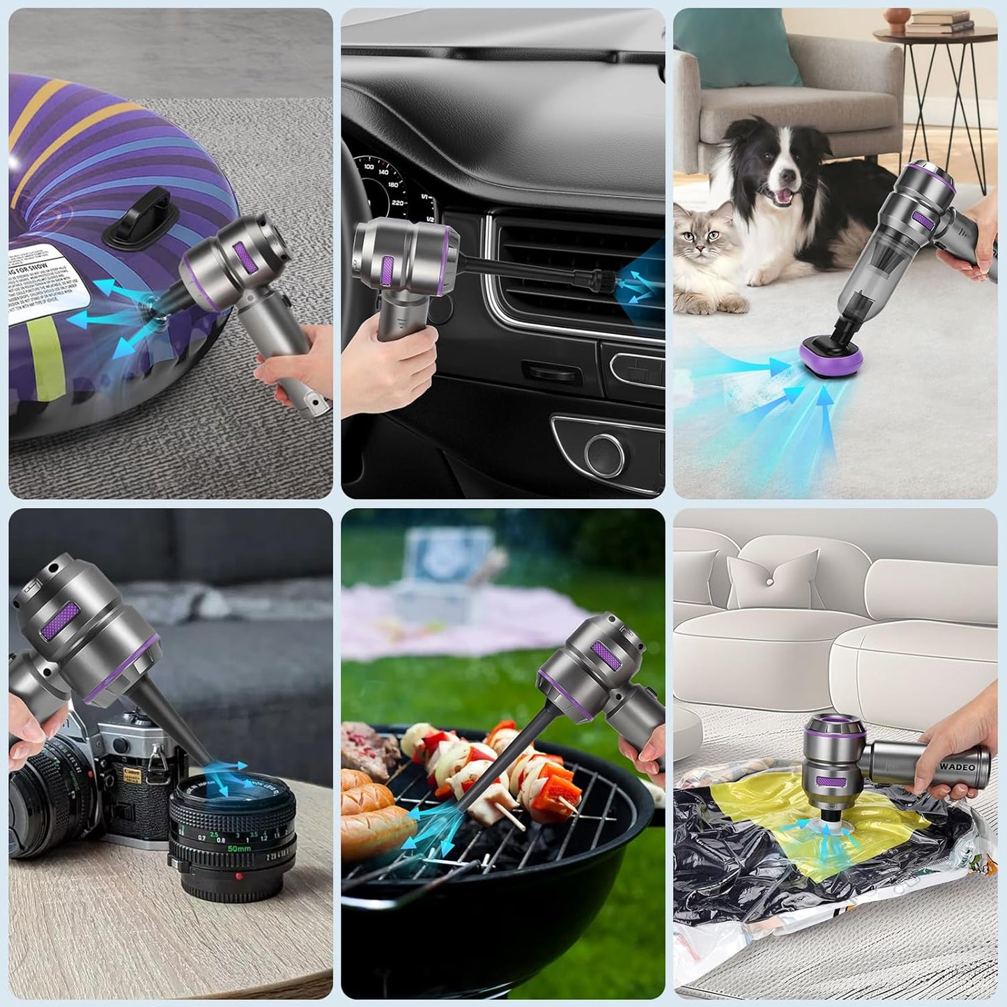 WADEO Handheld Vacuum Cordless, 4-in-1 21000PA Brushless Car Vacuum & 210000RPM Air Duster 7500mAh Battery Air Blower Wireless Handheld Vacuum for Car, Office and Home Cleaning