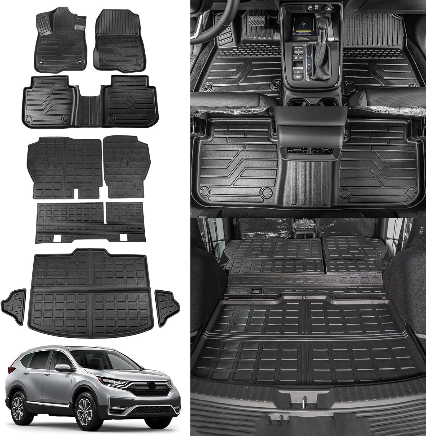 Rongtaod Floor Mats Compatible with 2023 2024 2025 2026 Honda CRV Trunk Liner Cargo Liner Cargo Mat Back Seat Cover Protector CR-V Accessories (Fit Lower Deck,Backrest Mats+Trunk Mat+Floor Mats)