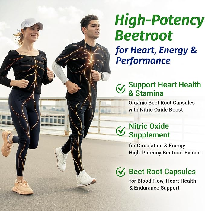 1 Body Beet Vital, Organic Beet Root Supplements for Circulation, Energy, & Stamina, Nitric Oxide Booster Beets Supplements with 1360mg Beetroot Extract, Vegan, Non-GMO, 60 Beetroot Capsules
