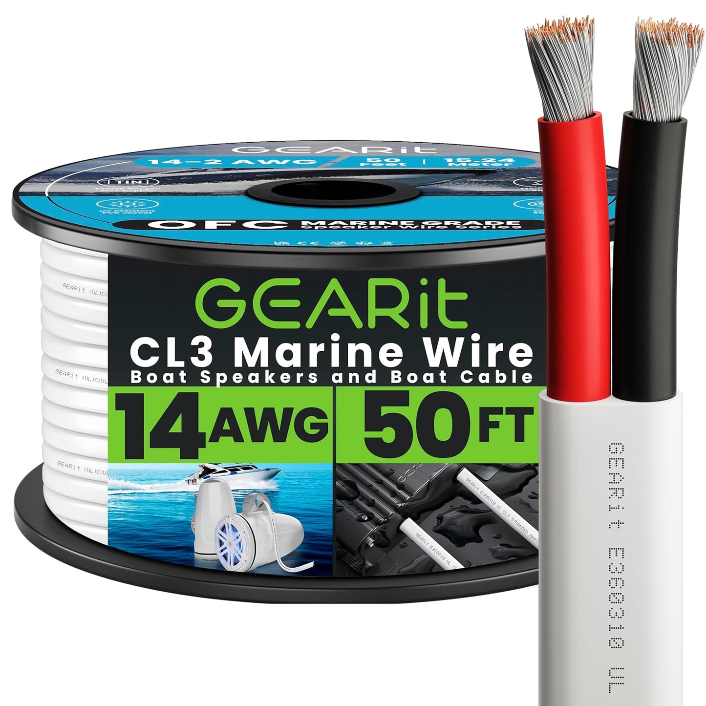 GEARit 14 Gauge Marine Wire, 14/2 AWG (50ft) Marine Grade Tinned Copper Oxygen Free, Duplex 2-Conductor Insulated Red & Black Electrical Cable for Boat, Automotive, RV, Camper, Trailer