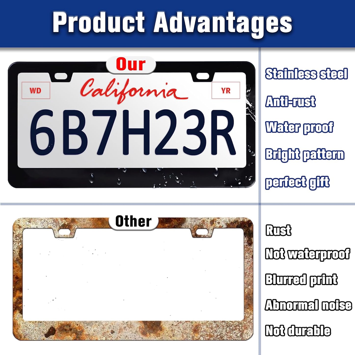 Marble Flowers License Plate Frame Colorful Floral Pattern License Plate Holders Funny Stainless Steel Auto Accessory Bracket 2 Hole with Screws Universal Us Car License Plate Frames 6x12 Inch