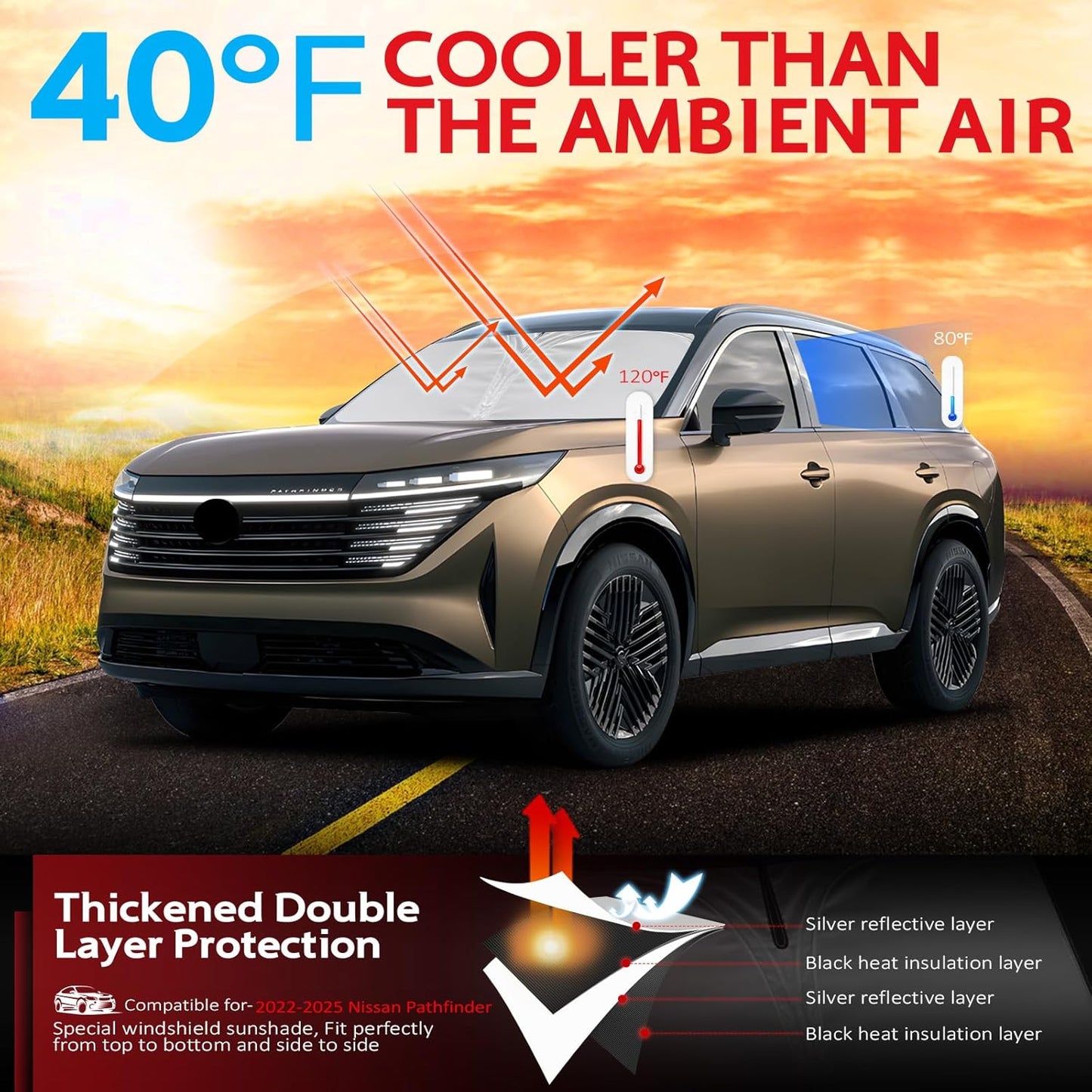 KAYZT Windshield Sun Shade for 2022-2025 2026 Nissan Pathfinder Foldable Sunshade Front Window Custom Fit Car Accessories