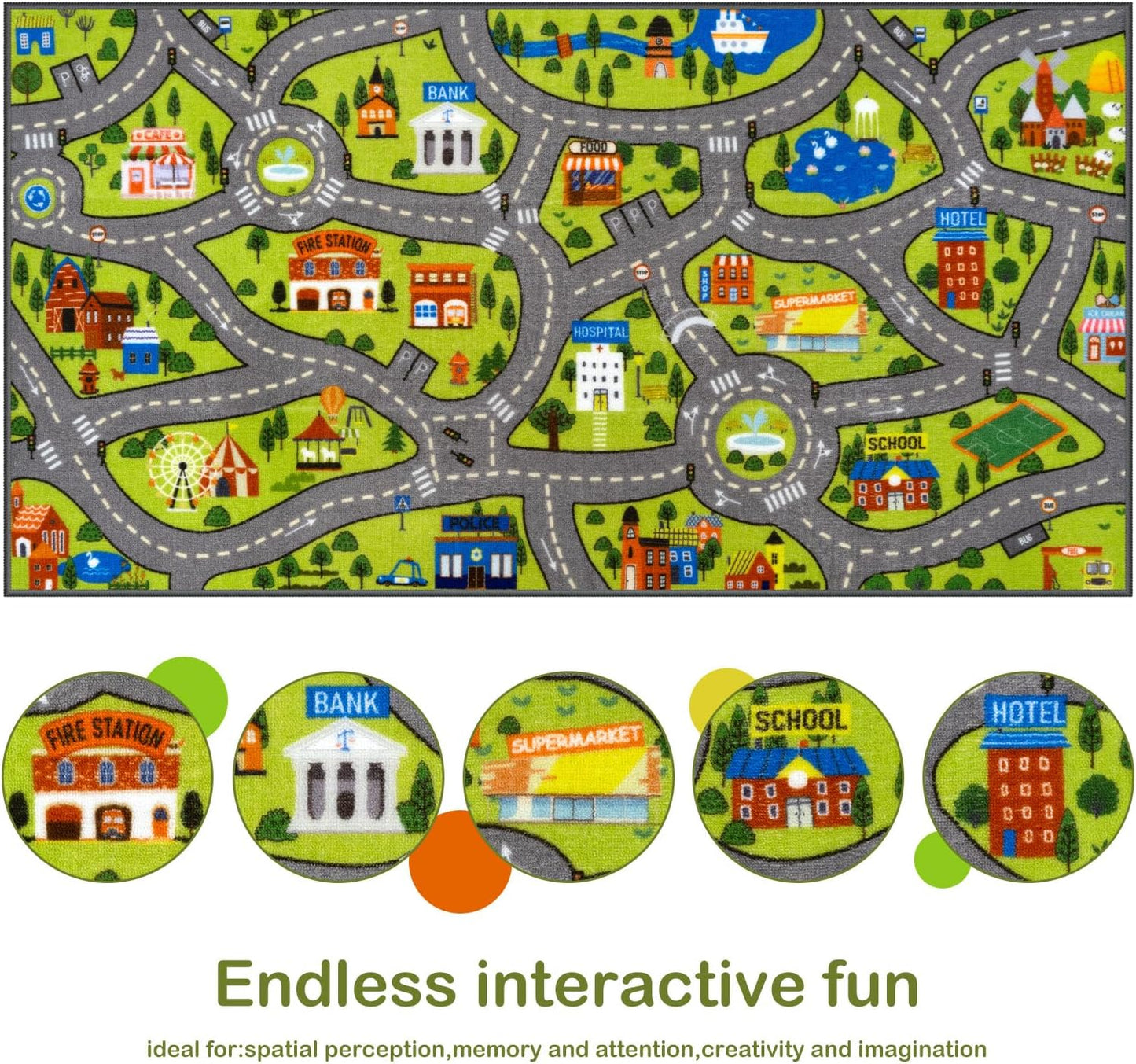 STARUIA Washable Kids Carpet Playmat Rug for Boys Play Room, Baby Fun Learning Car Rug for Kids Toy Cars, Non-Slip City Road Rugs for Kids Room Bedroom Classroom, 79"x39"