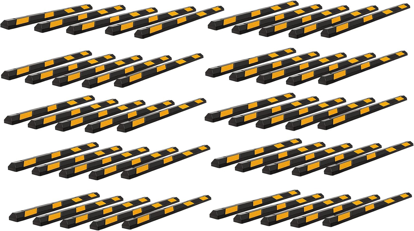 ZONETECH Large Heavy Duty Rubber Parking Curb – 72” Premium Quality Auto Garage Wheel Stopper Professional Grade w/Yellow Reflective Tape for Car, Truck, Trailer and RV (50-Pack)