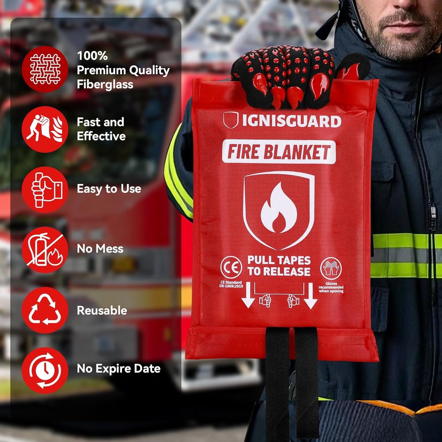 Emergency Fire Blanket for Home and Kitchen, 4-Pack 40"x40", Fiberglass Fire Blankets Emergency for Home BBQ Grill Camping Car Office Warehouse Picnic Fireplace Fireproof Survival Safety