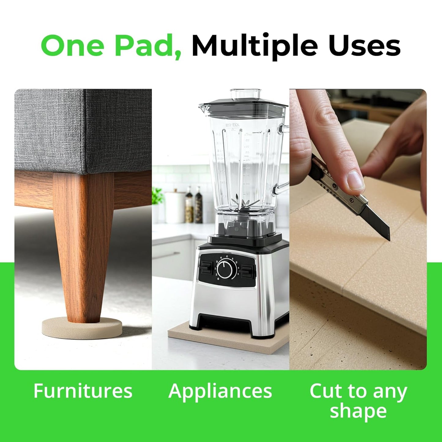 XCEL Equipment Pads, Anti Vibration Non Slip Furniture Pads Customizable Acoustic Foam Rubber Pads Versatile Adhesive and Non-Adhesive (6" x 6" x 1/4" (8 Pack), White - Adhesive One Side)