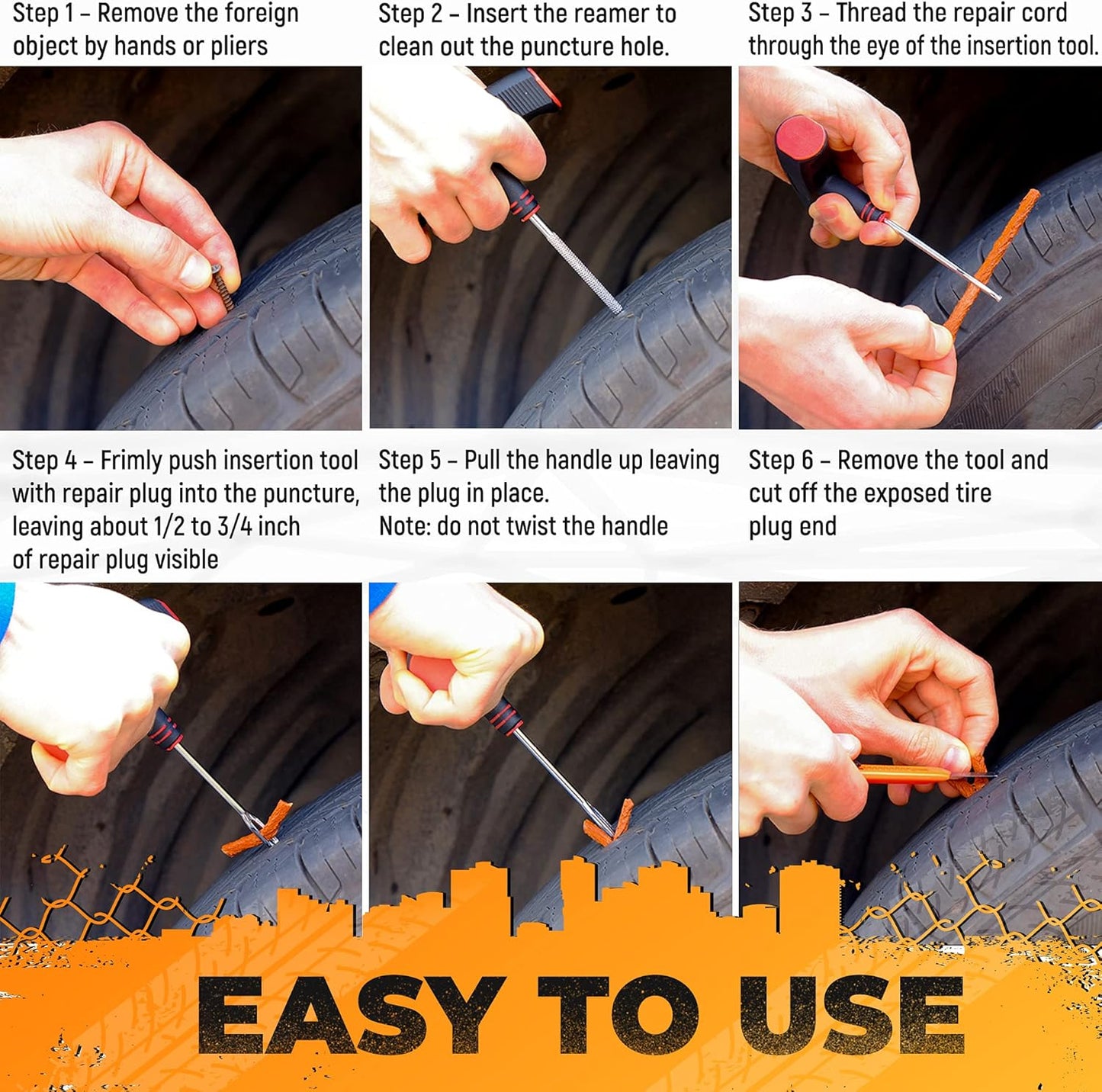 Vehiclex Tire Repair Kit for Plug and Patch - 30 Pcs Kit with Pliers for Car, Motorcycle, ATV, Tractor, Lawn Mower