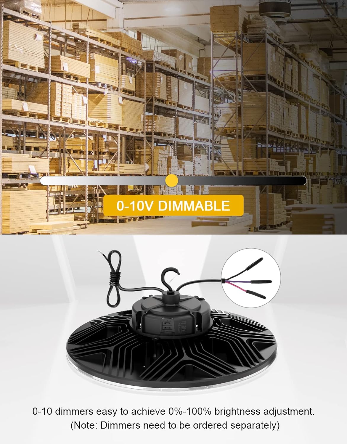 UFO LED High Bay Light, 150W/100W/80W Adjustable, 3000K/4000K/5000K Adjustable, UL & DLC Listed 21000LM 0-10V Dimmable IP65 Waterproof High Bay Lights AC100-277V for Warehouse Factory