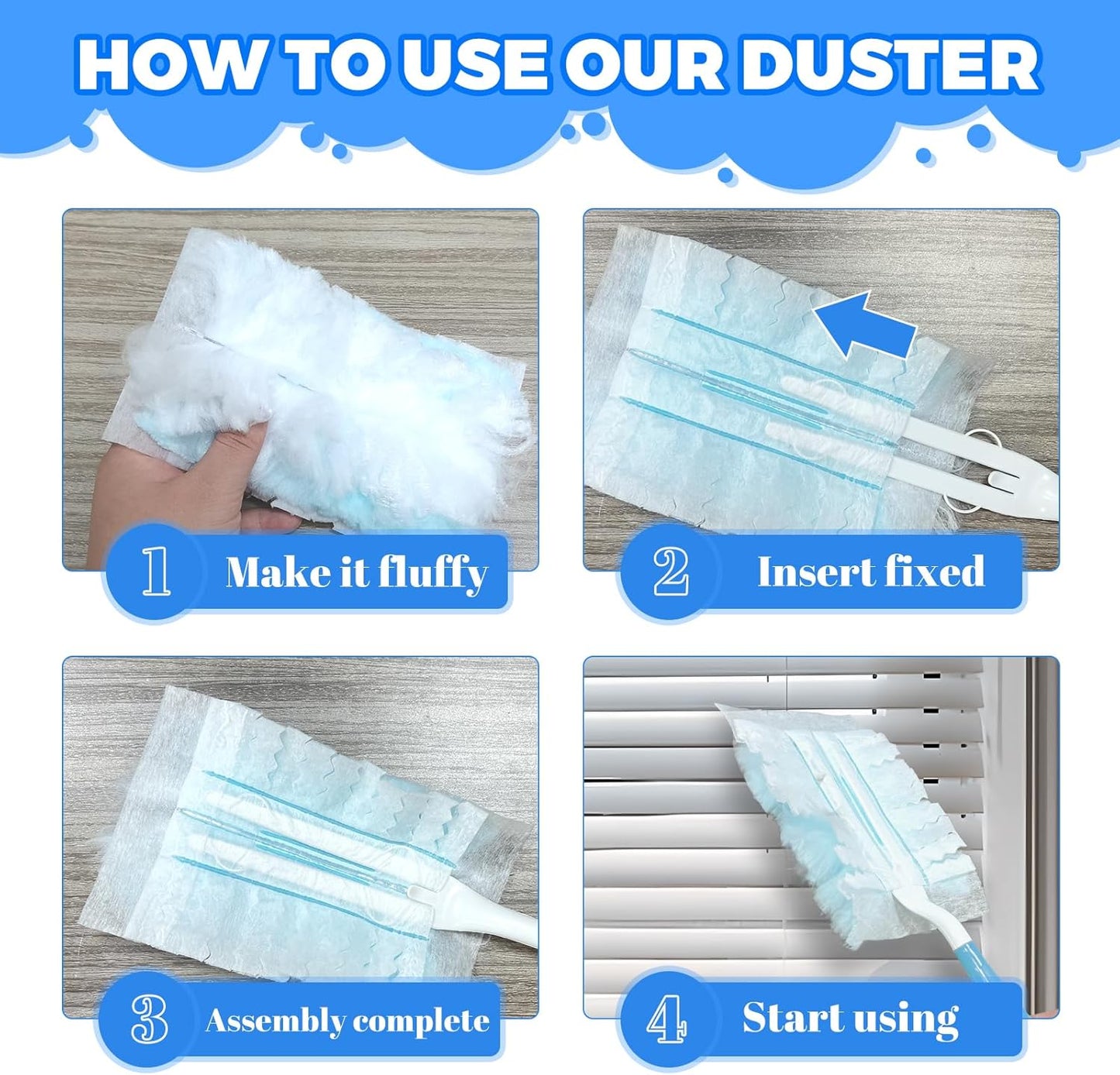 Duster Refills Compatible with Swiffer Heavy Duty Duster Refill,5 Handles+50 Count Dusters for Swiffer Duster Kit, Dusters for Cleaning/Car/Electronics/Furniture/Blinds/Ceiling Fan Cleaner