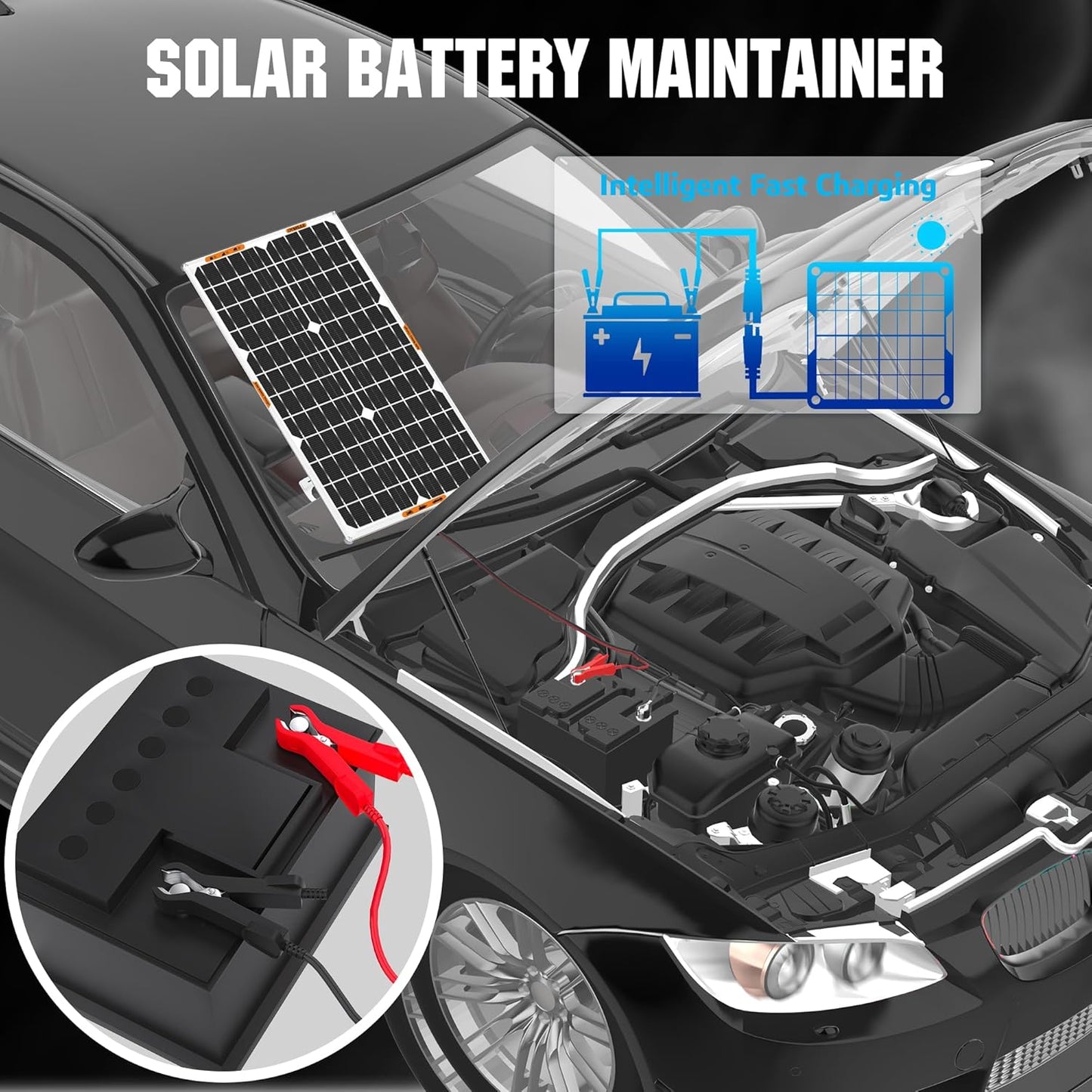 OYMSAE 30W 12V Solar Battery Charger Waterproof Solars Battery Maintainer,Portable Solar Panel Charger with Upgraded MPPT Controller for Car, Motorcycle, Boat, Marine, RV, Trailer, Tractor,Truck, etc