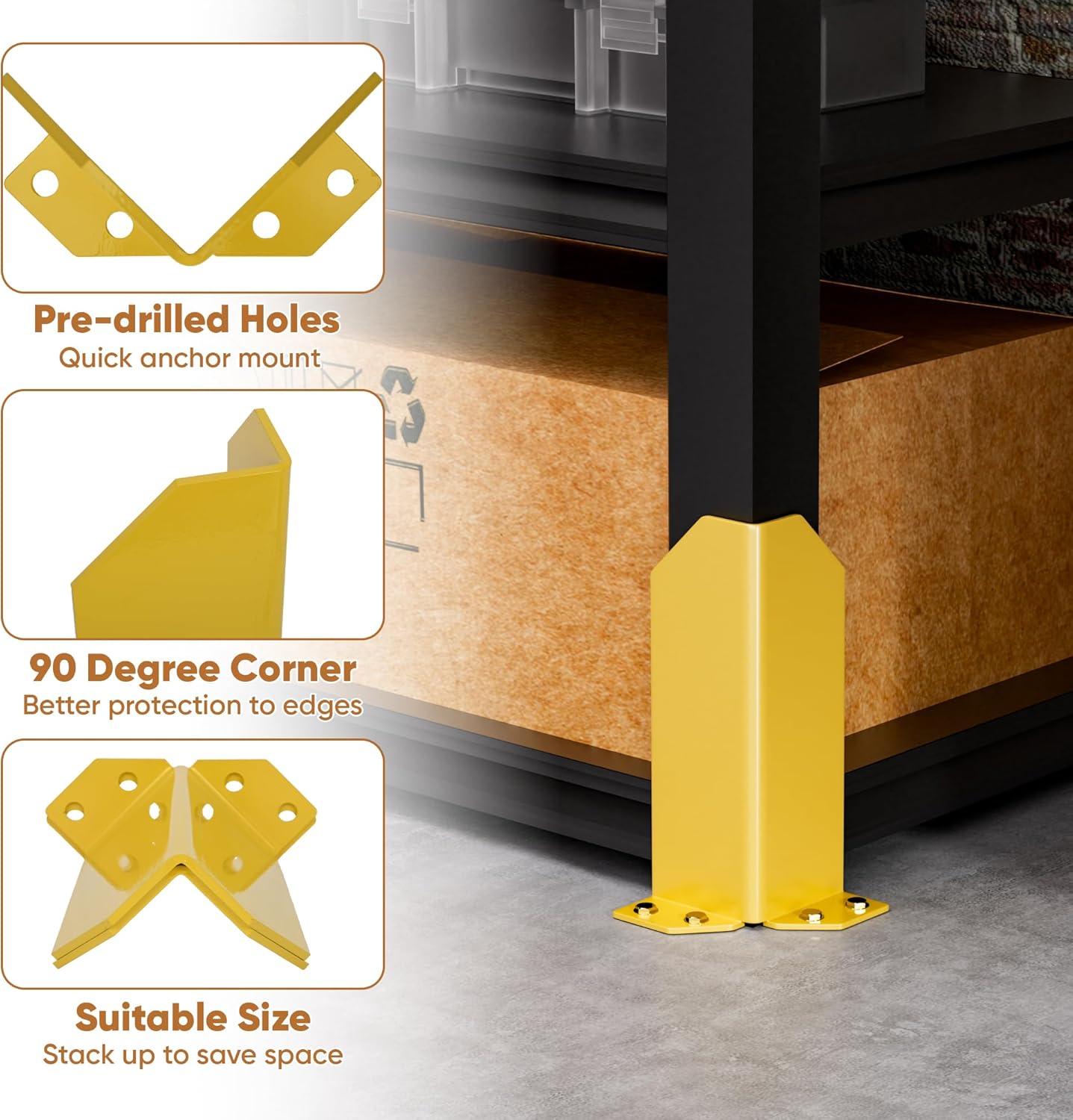 Nisorpa Pallet Rack Post Protectors, 12" Pallet Racking Guards with Hardware L Shape Safety Yellow Pallet Edge Protectors Set of 2