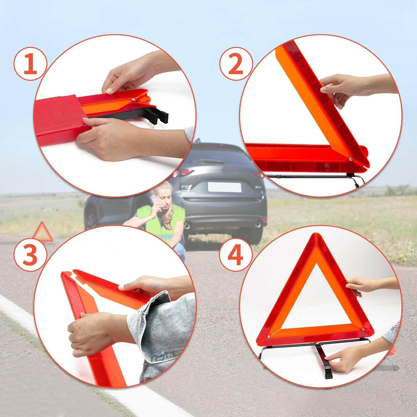 AYKRM 3Pack Car Warning Triangle Heavy Reflective Warning Road Safety Triangle Kit Suitable for car Breakdown and Temporary Parking on The Road.