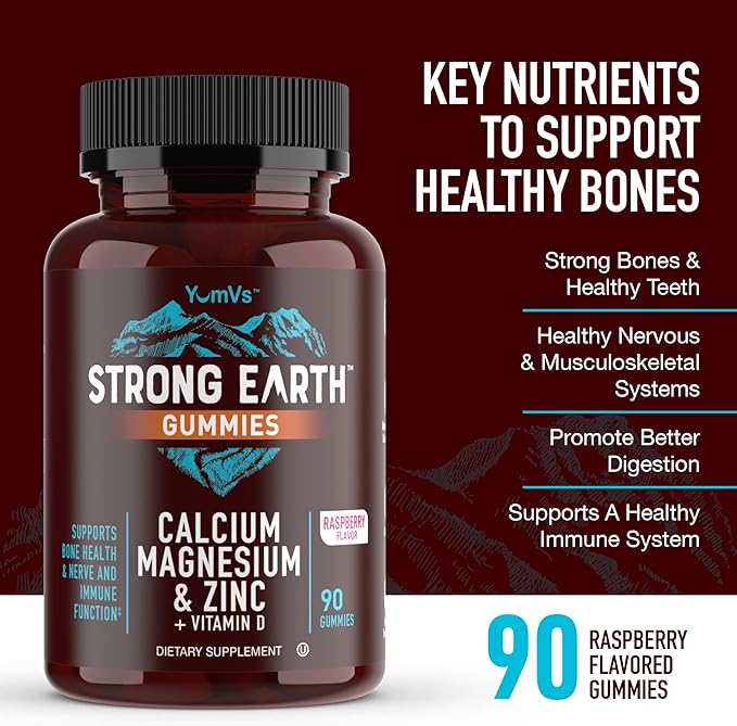 Calcium Magnesium Zinc Gummies with Vitamin D3 – Calcium Magnesium Zinc D3 Supplement Gummies Supports Bone Strength & Immune Support – Tasty Kosher Gummy Vitamins – 90 Count
