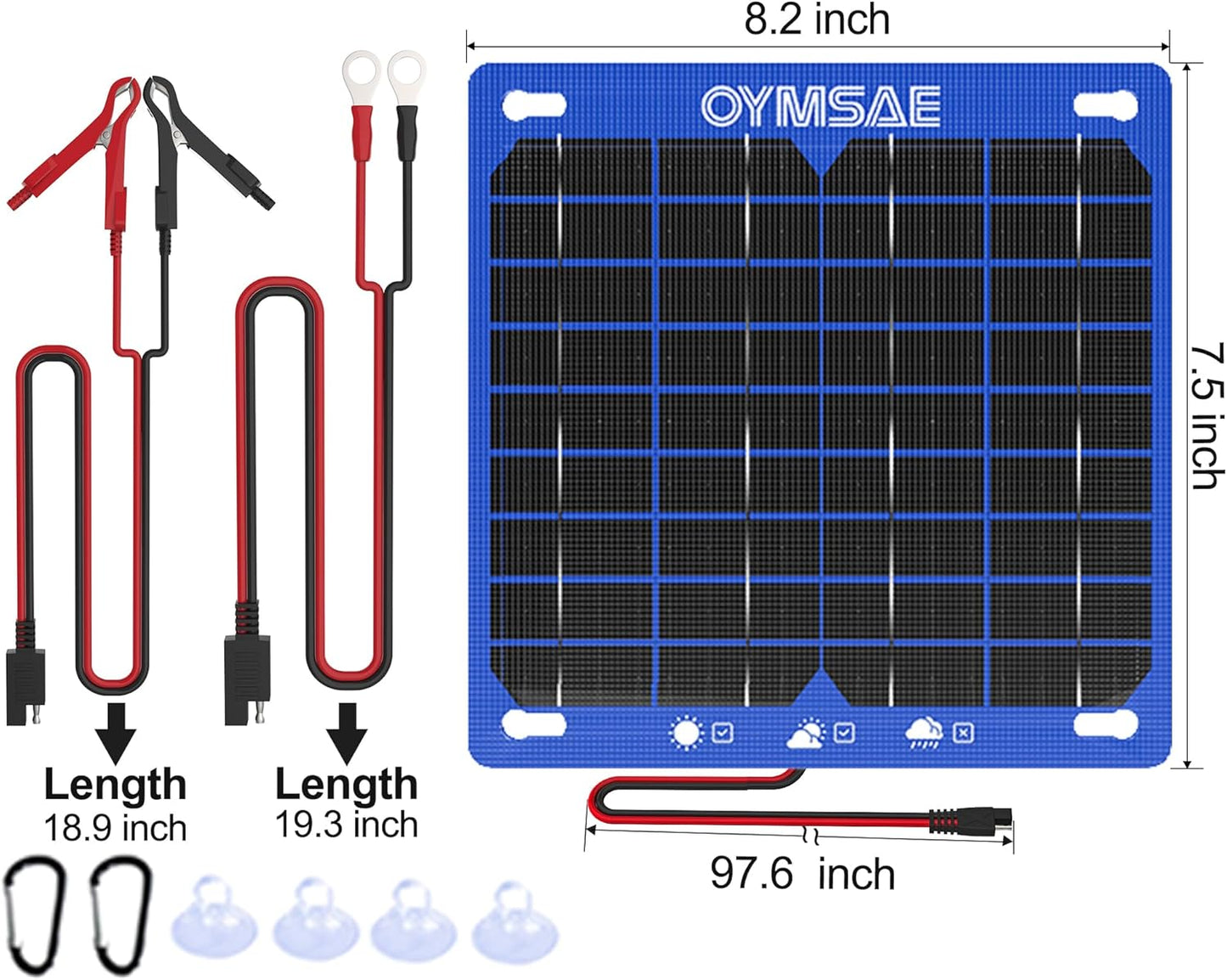 OYMSAE 7.5W 12V Solar Panel Battery Charger Portable Waterproof Power Trickle Battery Charger & Maintainer for Car Boat Automotive RV with Cigarette Lighter Plug & Alligator Clip
