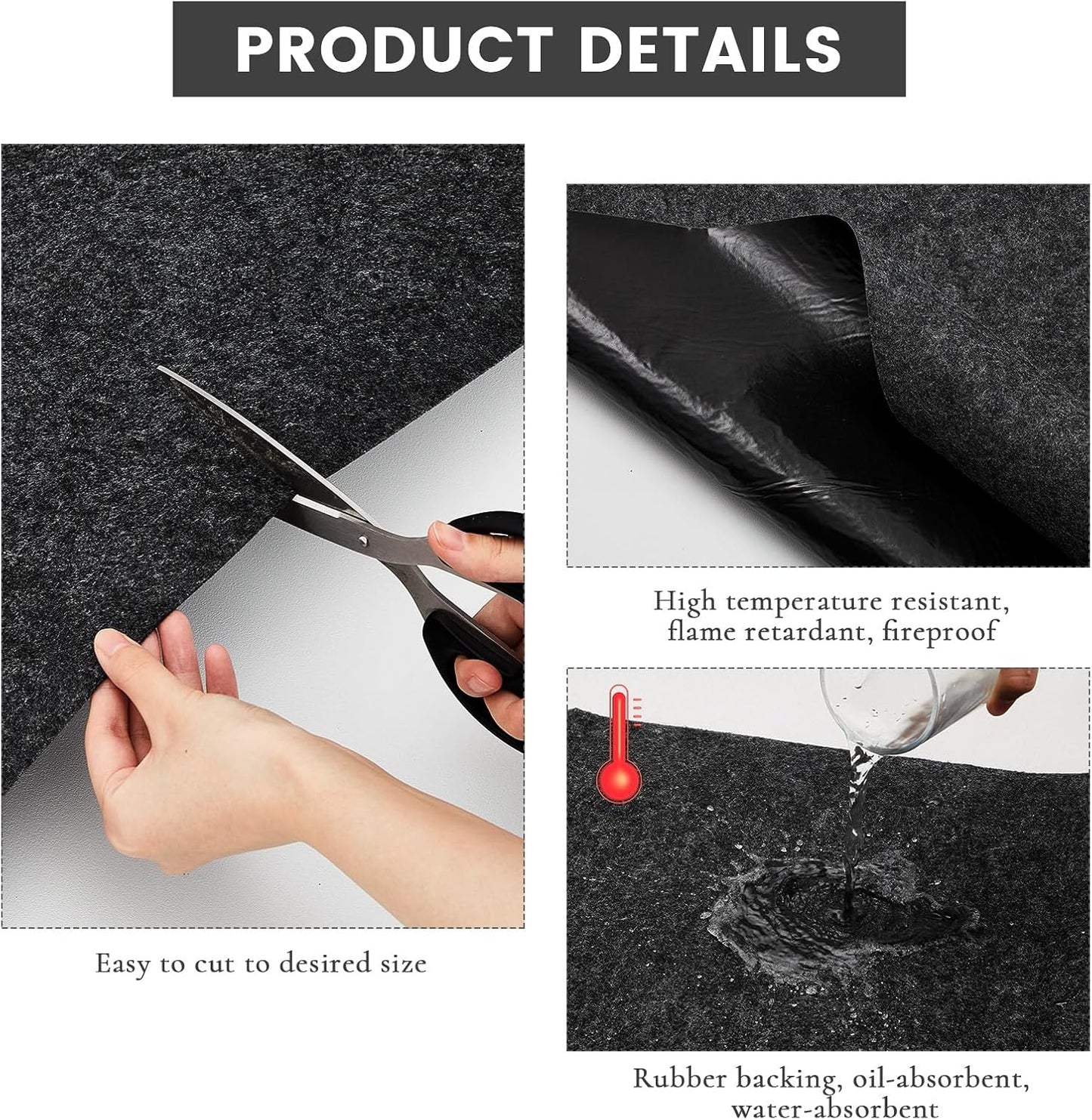 3 Pcs 36 x 60 Inch Oil Spill Mat for Driveway Garage Under Car Leaks Absorbent Oil Pad, Black Rubber Mat Garage Floor Protecting with Waterproof Backing, Reusable, Washable, Non Slip