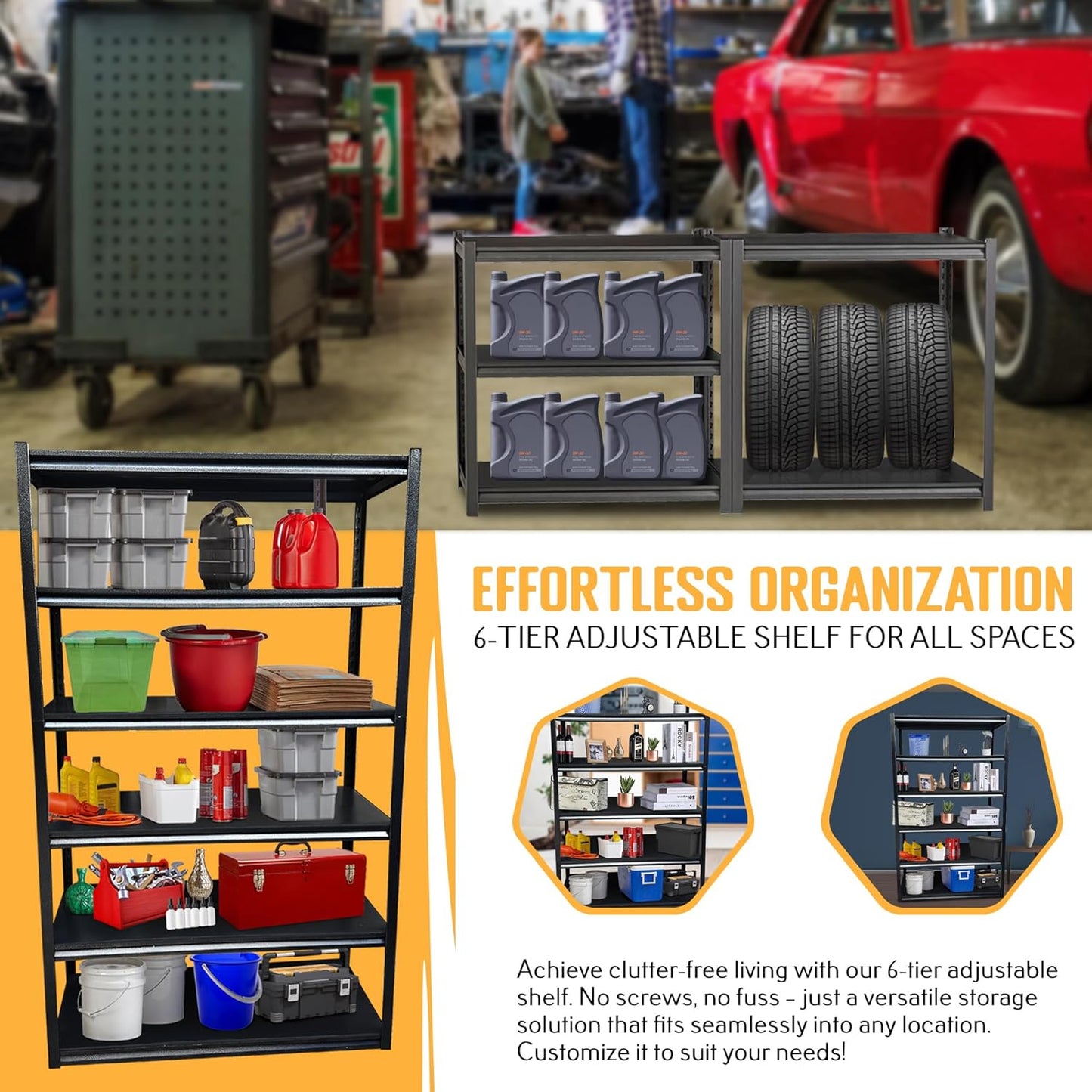 Rigma 5 Tier Garage Shelf, Heavy Duty Steel Shelving Unit, Adjustable Metal Multi-use Storage Rack, Shelves for Garage, Basement, and Industrial Warehouse Or Office (48" W X 20" D X 78" H 6-Tier)