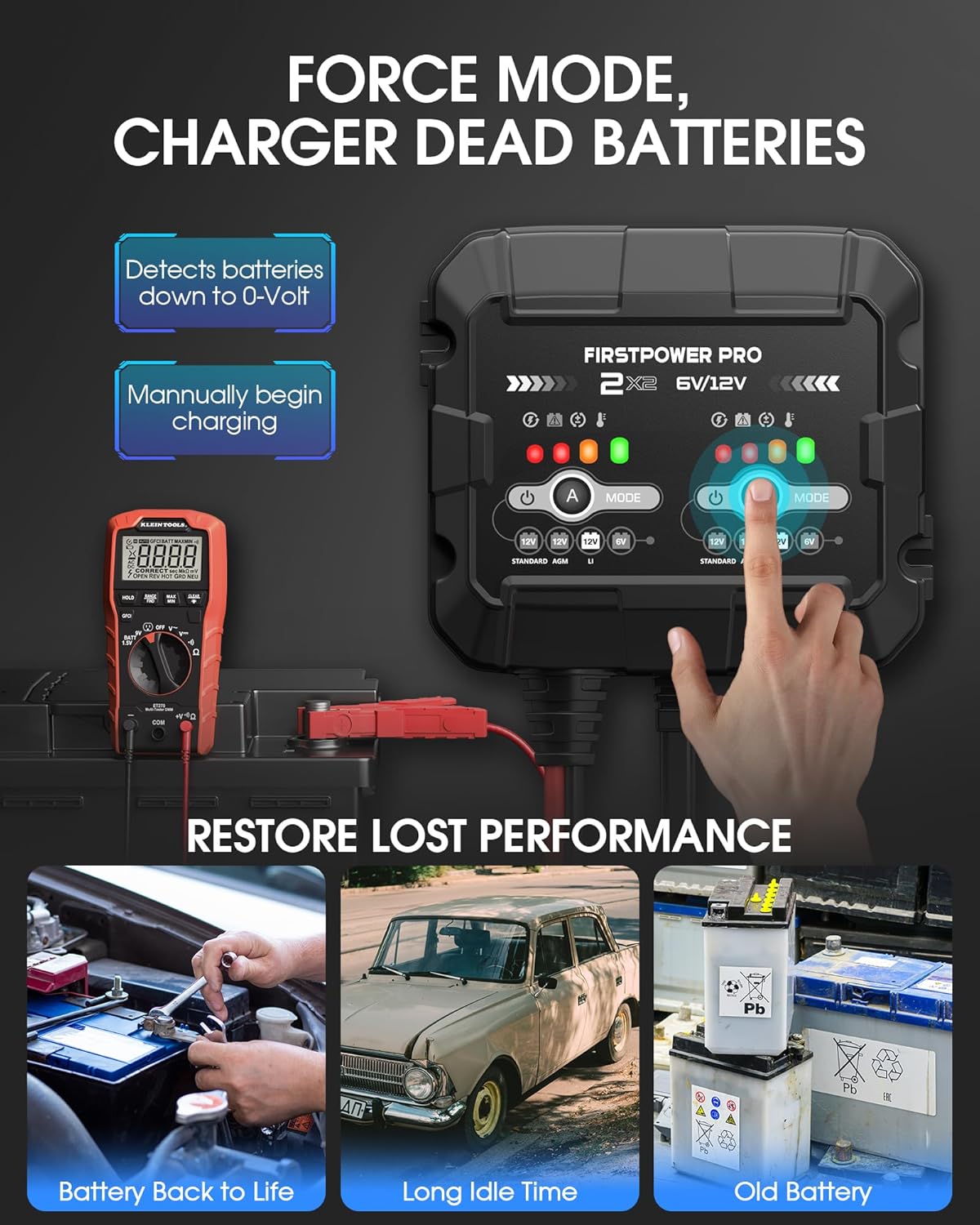 2-Bank, 4A (2A/Bank) Trickle Charger for Car Battery, 12V 6V Car Battery Charger, Automotive Battery Trickle Charger, Battery Maintainer, for Car Motorcycle Lawn Mower AGM, Lithium Batteries