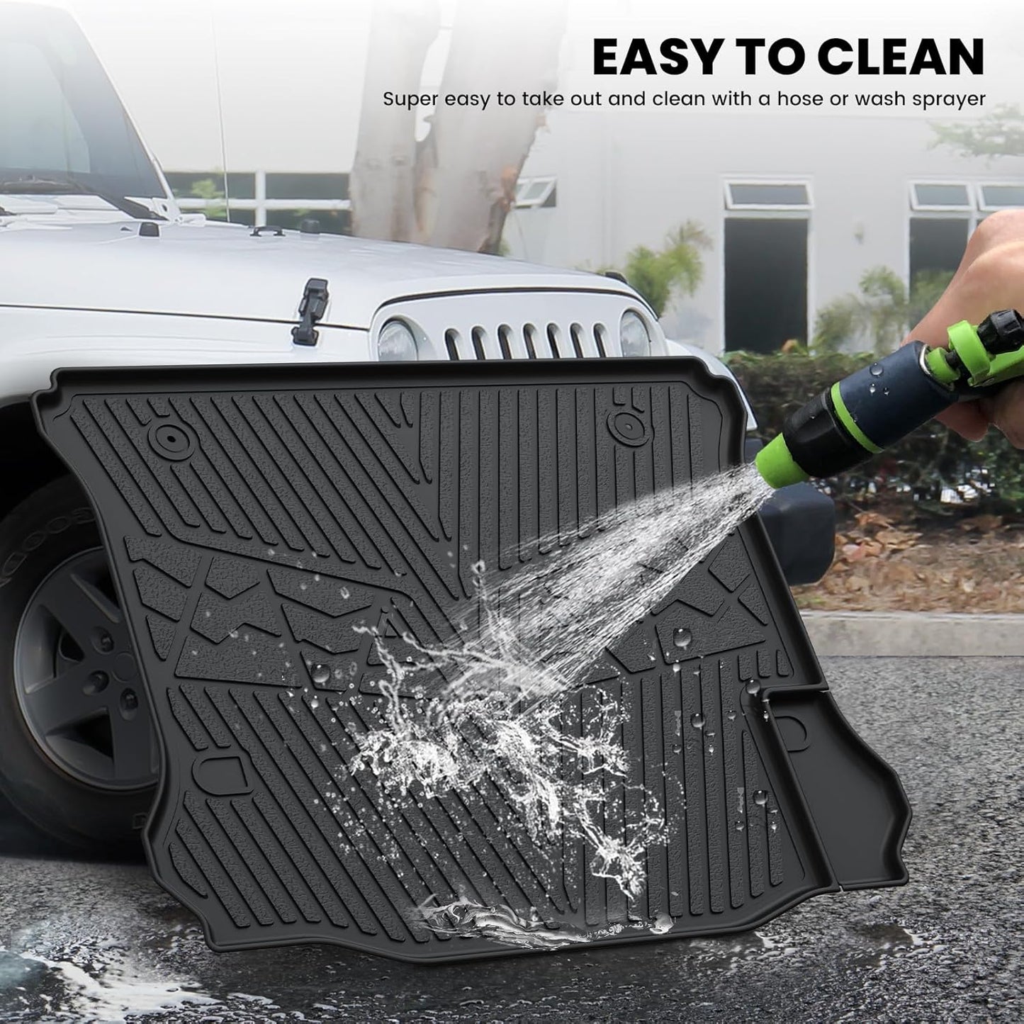 LASFIT Trunk Mat for Jeep Wrangler 2011-2018 JK Unlimited 4-Door (NOT for JL or 2-Door) All Weather TPE Custom Fit Cargo Mat Trunk Liner Cargo Liner, Black