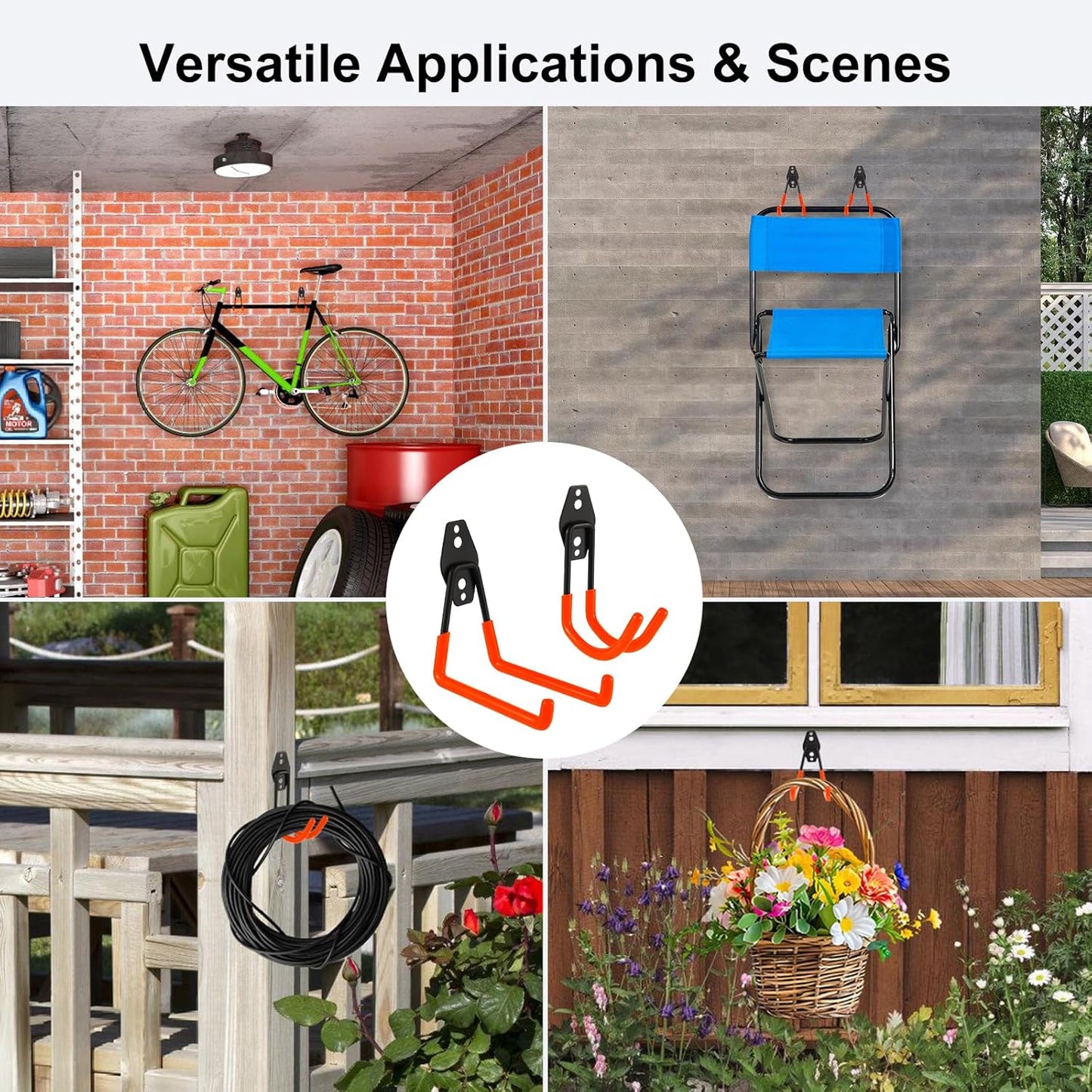 Steel Garage Hooks Wall Tool Organizer, 14 Pack Garage Storage Hook Heavy Duty Utility Storage Hangers Orange for Ladders, Ropes, Garden Tools