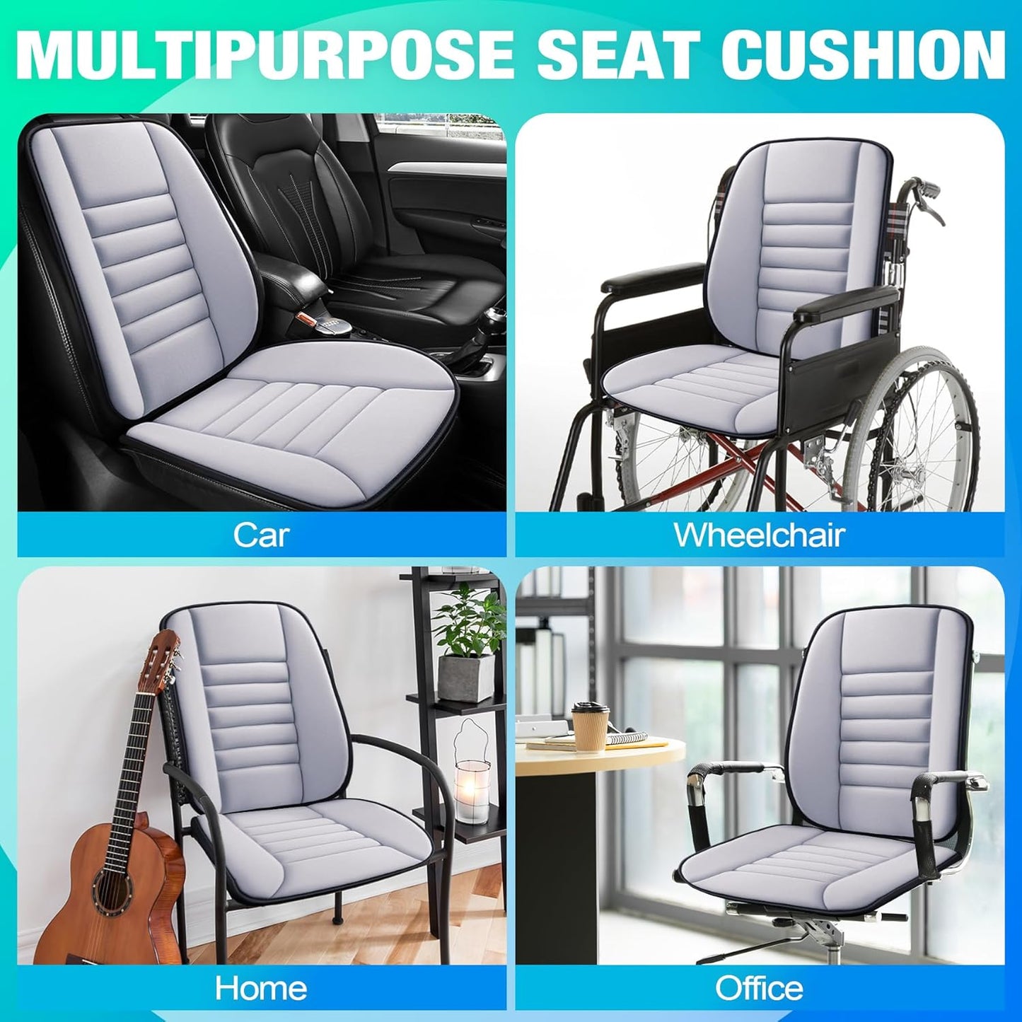 MYFAMIREA Car Seat Cushion and Back Support Pillow 1.2'' Thick Memory Foam Desk Chair Cushion Back Support for Automotive Seat Driver, Travel, Leg and Back Pain Relief, Washable, Adjustable, Gray