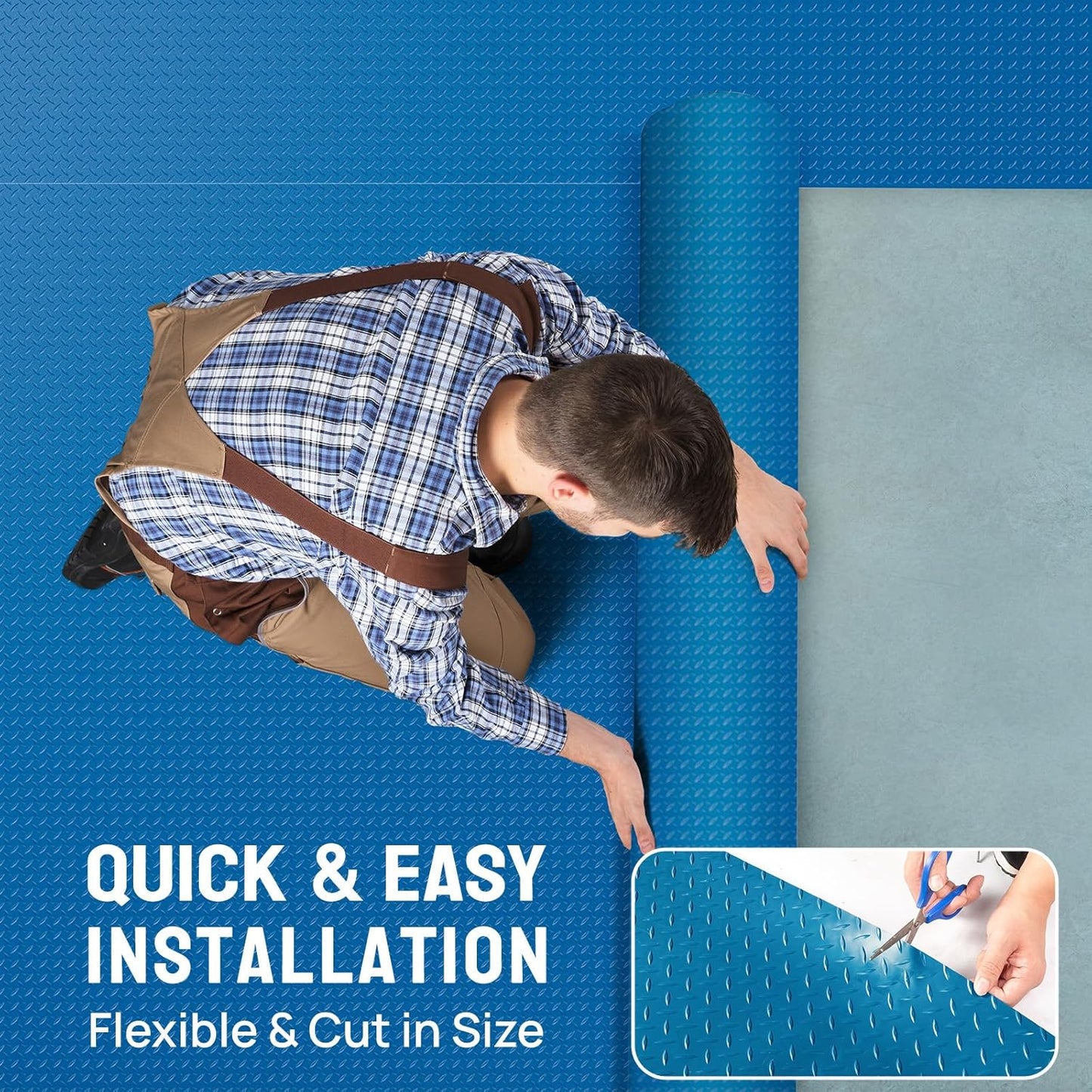 Bonnlo 7.5x17 FT Garage Floor Mat for Under Car,Thickened PVC Roll Floor mats，Waterproof Non Slip Parking Mat,Blue