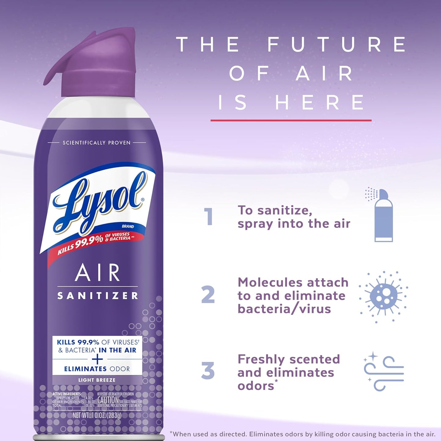 Lysol Air Sanitizer Spray with Odor Eliminator for Home & Office, Sanitizing Spray, Air Freshener Alternative, Light Breeze Scent, 10 oz (Pack of 3)