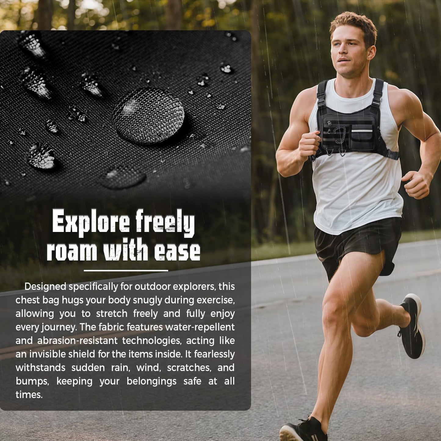 Outdoor Chest Bag For Men, EDC Chest Pack With Built-In Phone Holder, Lightweight Chest Rig Pouch