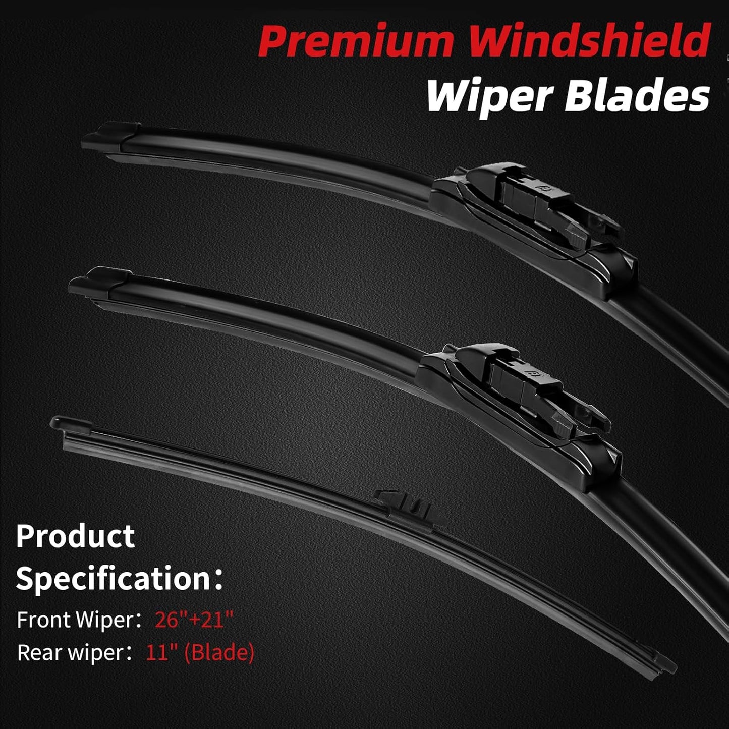 OTUAYAUTO Premium Windshield Wiper Blades - Replacement for Ford Explorer 2020-2023 - Precision Fit, All-Weather Performance, Front and Rear Wiper Blades, Pinch Tab - 26"+21"+11" (Pack of 3)