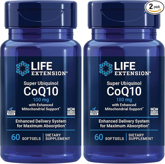 Life Extension Super Ubiquinol CoQ10 with Enhanced Mitochondrial Support, ubiquinol CoQ10, shilajit, potent heart health & cellular energy production support, ultra-absorbable, gluten-free, 60 softgel