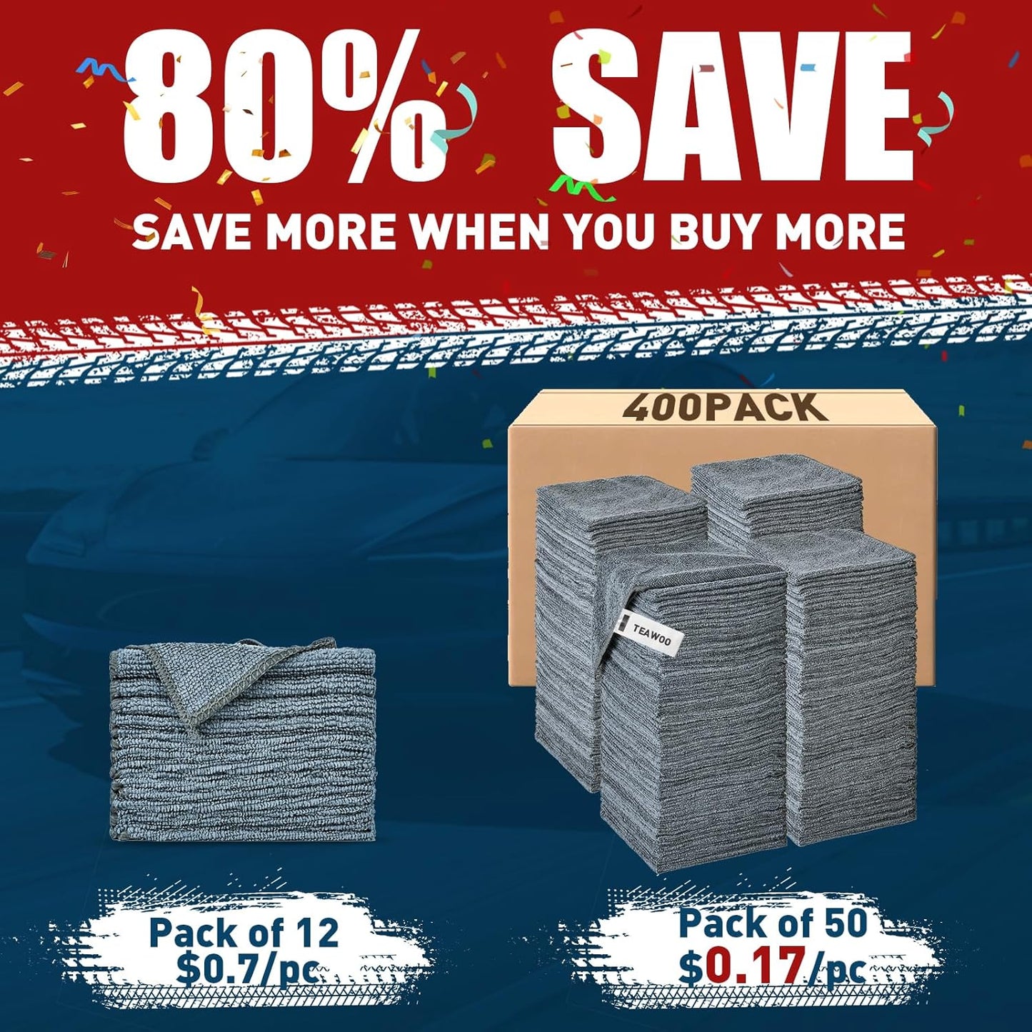 Microfiber Cleaning Cloths Bulk-400 Pack, Gray Microfiber Towels for Cars, Ultra Absorbent Wash Cloths, Lint-Free Streak-Free Microfiber Towels Bulk for Cars, 12x12 inches