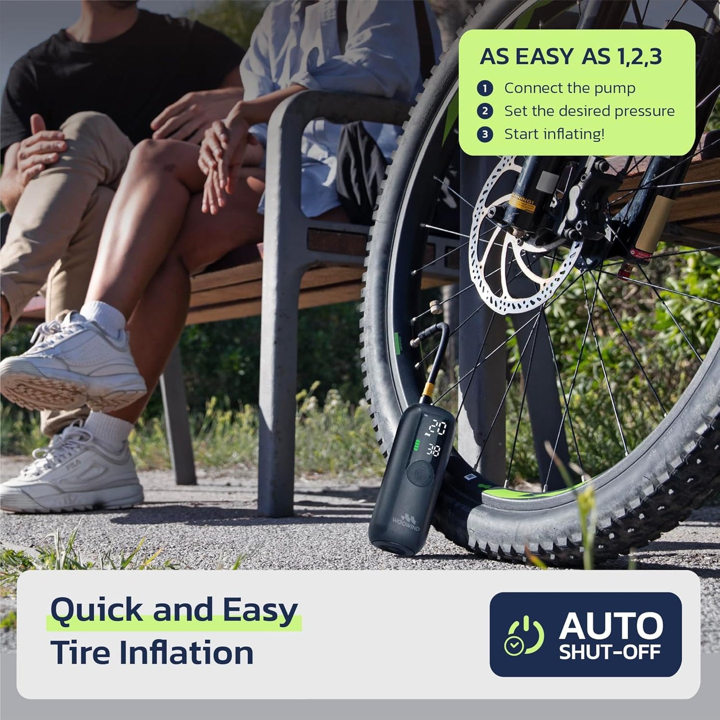 Woowind Tire Inflator Portable Air Compressor, Electric Bike Tire Pump with Gauge, Air Pump for Car Tires, 150PSI, Mobile Air Compressor for Car, Motorcycle