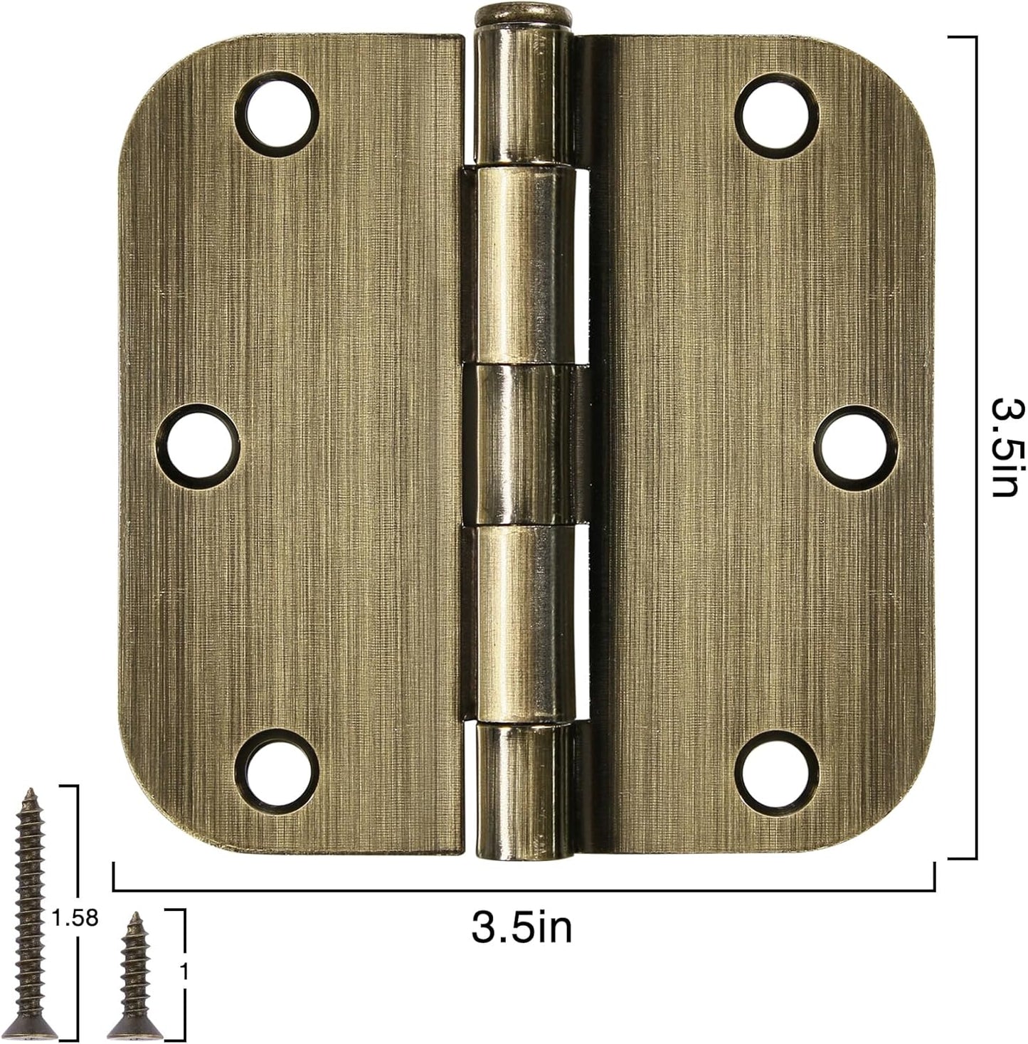 TDCHINGES 3 Pack Antique Brass Door Hinges 3.5 Inch Black Interior 3 1/2" Rounded 5/8" Radius Easy Install Standard Residential Bedroom Indoor for Doors 3 ½" Hardware Control House Home Decor
