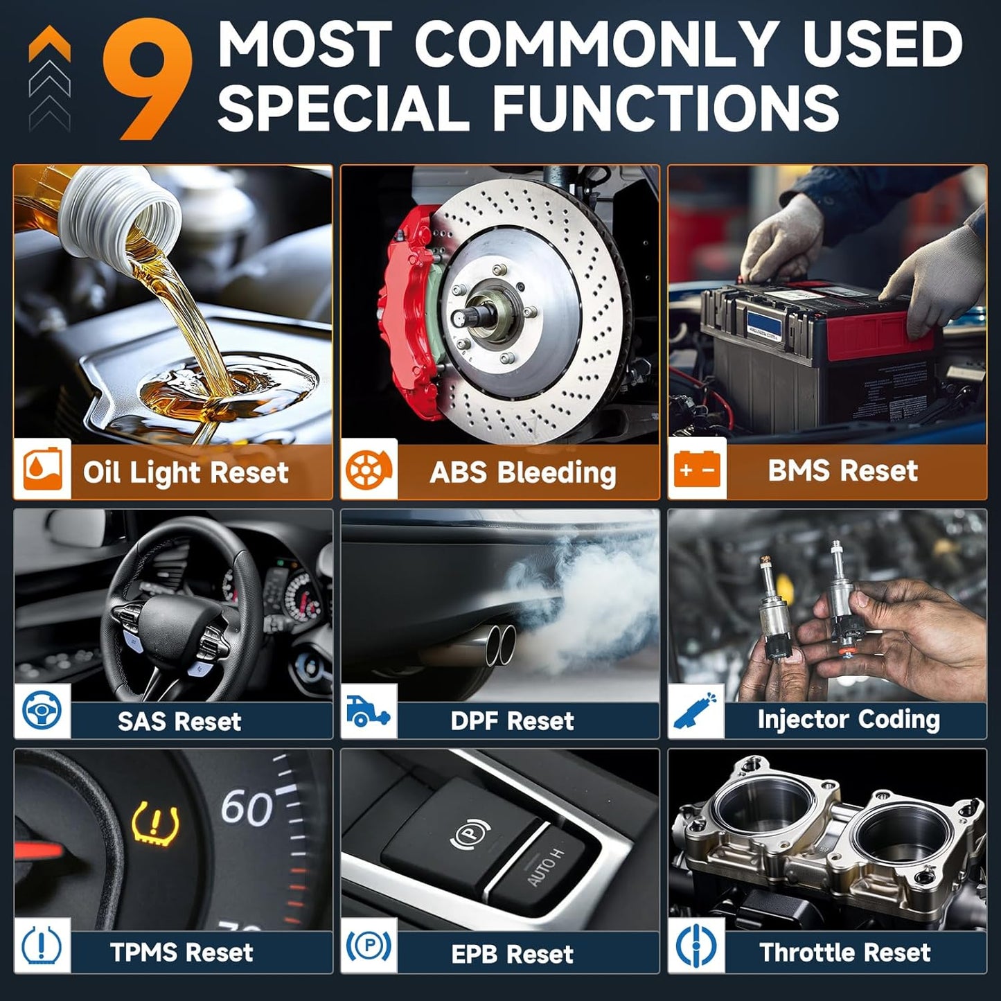 FOXWELL NT716 Bidirectional OBD2 Scanner – ABS, Airbag, Transmission, Engine Scanner with 9 Service Resets Including ABS Bleeding Oil Light, EPB, BMS, DPF, Throttle Relearn, Orange