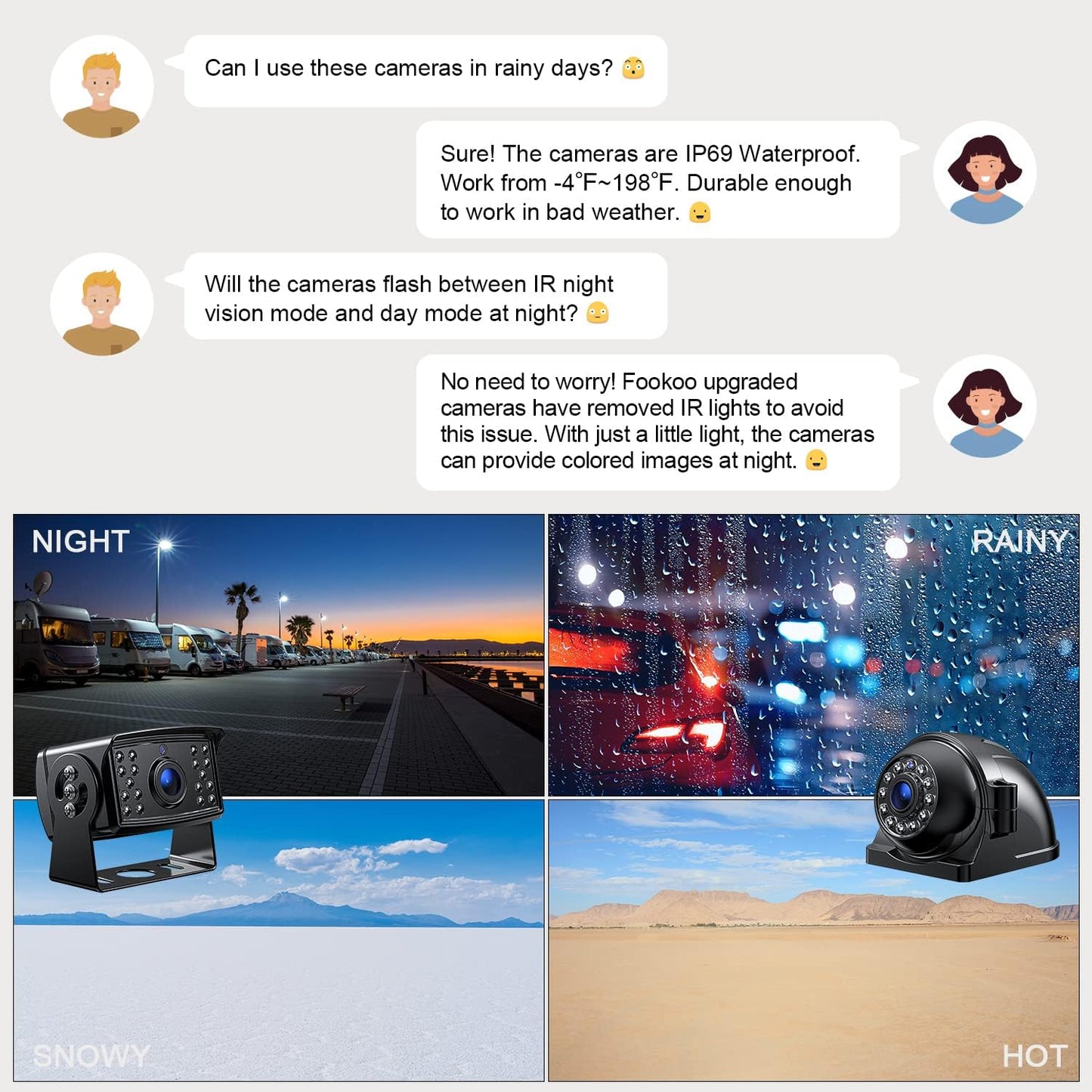 Fookoo HD 1080P 7" Wired Backup Camera System, 7-inch Quad Split Screen Monitor W/Recording, IP69 Waterproof Side View Rear View Cameras, Parking Lines for Truck/Trailer/RV/Tractor/ 5th Wheel (DY704)