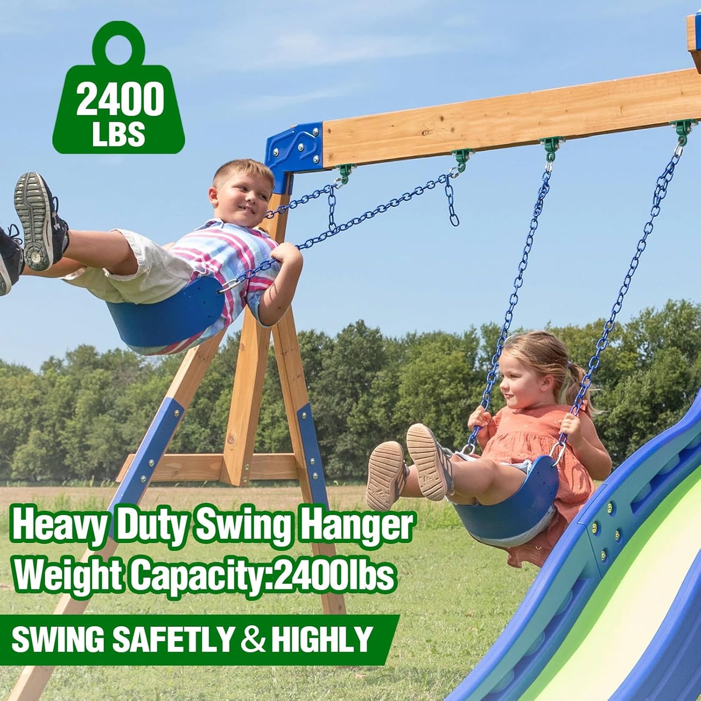 BETOOLL Swing Hangers with Bearing, Heavy Duty Porch Swing Hanging Kit for Outdoor Playground Tree Ceiling Mount Hardware Brackets with Snap Hooks for Yoga Hammock Sandbag Accessories 2PCS Green