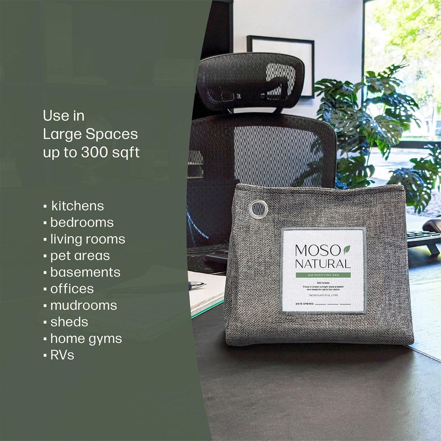 Moso Natural Air Purifying Bag 600g (21oz) Premium Bamboo Charcoal Odor Absorber | Room Deodorizer for Large Spaces, Bedroom, Kitchen, Basement | Pet Odor Eliminator for Home | Unscented (3 Pack)