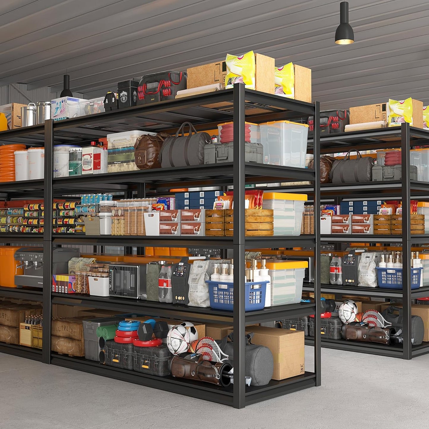 REIBII 48.2" W Garage Shelving Heavy Duty Metal Shelving 3000LBS Storage Shelves Adjustable Metal Shelf Industrial Pantry Shelves for Basement Garage Warehouse 72.2" H x 24.2" D x 48.2" W