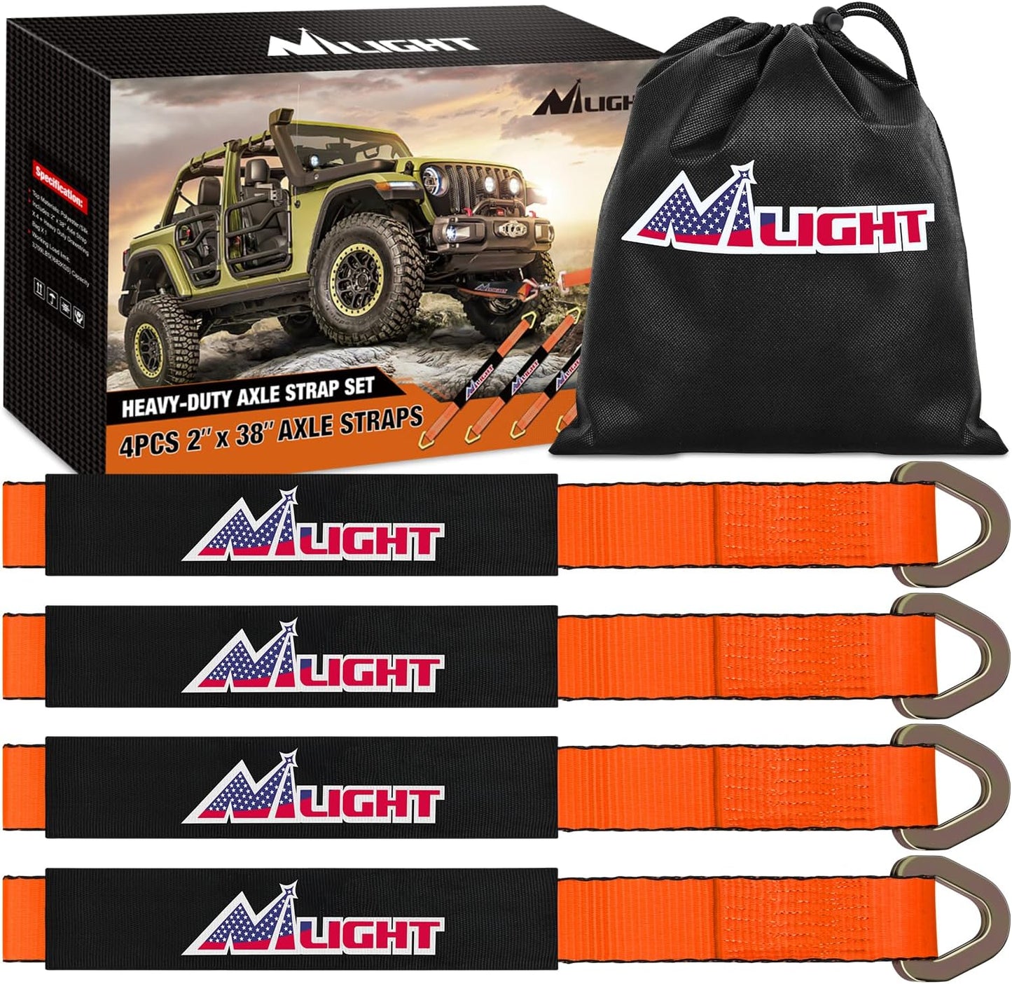 Nilight 4PCS 2"x 38" Axle Tie Down Straps with Protective Sleeve D-Ring for Securing Car Transport Lab Tested 11,127lbs Break Strength Used for Car Engine Hoist, Truck, Trailer, UTV