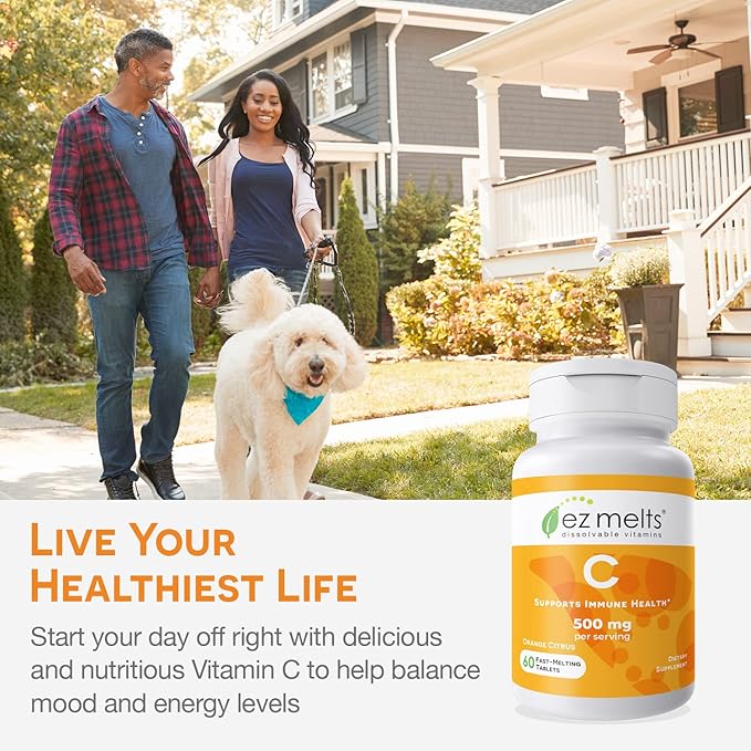 EZ Melts Dissolvable Vitamin C 500 mg, Sugar-Free, 1-Month Supply - 1 Pack