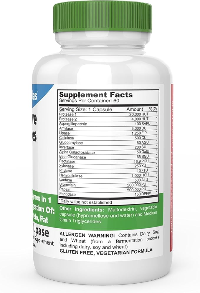 DrFormulas Digestive Enzymes for Bloating Relief, Gas, Lactose Intolerance, Digestion Support with Lactase, Amylase, Lipase, Bromelain, Protease, 60 Capsules