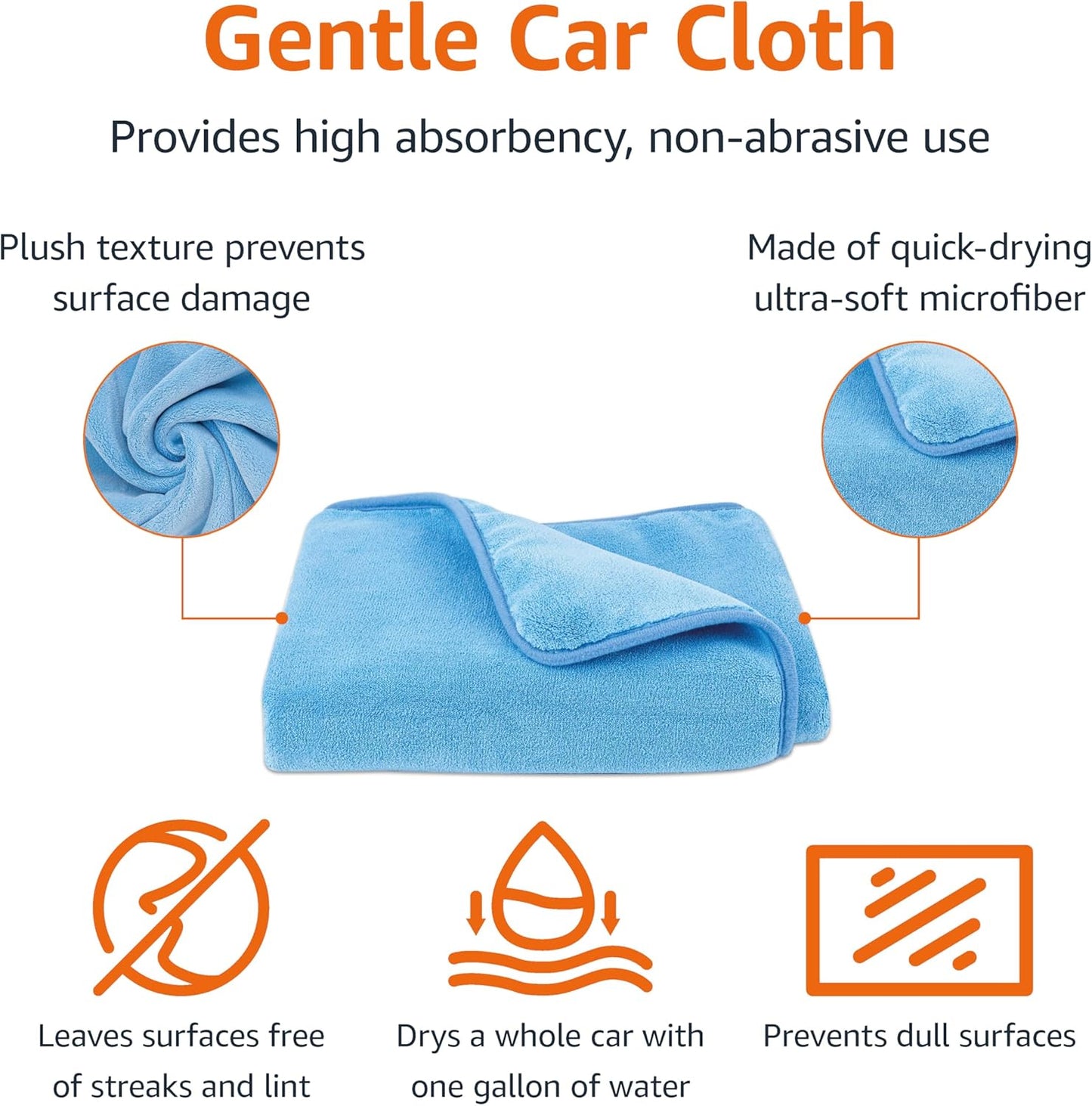 Amazon Basics Microfiber Car Drying Towel, 36"L x 25"W, Blue