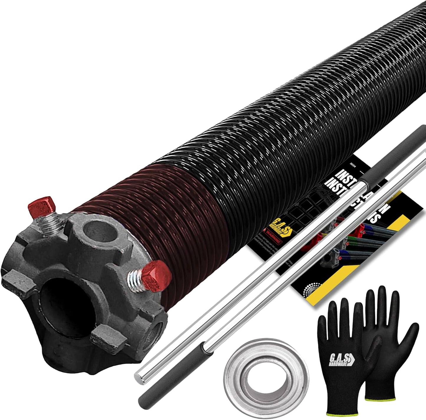 Garage Door Torsion Spring 234x2x25 Torsion Springs for Right Side of Garage Door with 1" Steel Bearing, Gloves, and Winding Bars Precision E-Coating 5-Year Warranty Minimum 30,000 Cycles (Black Cone)