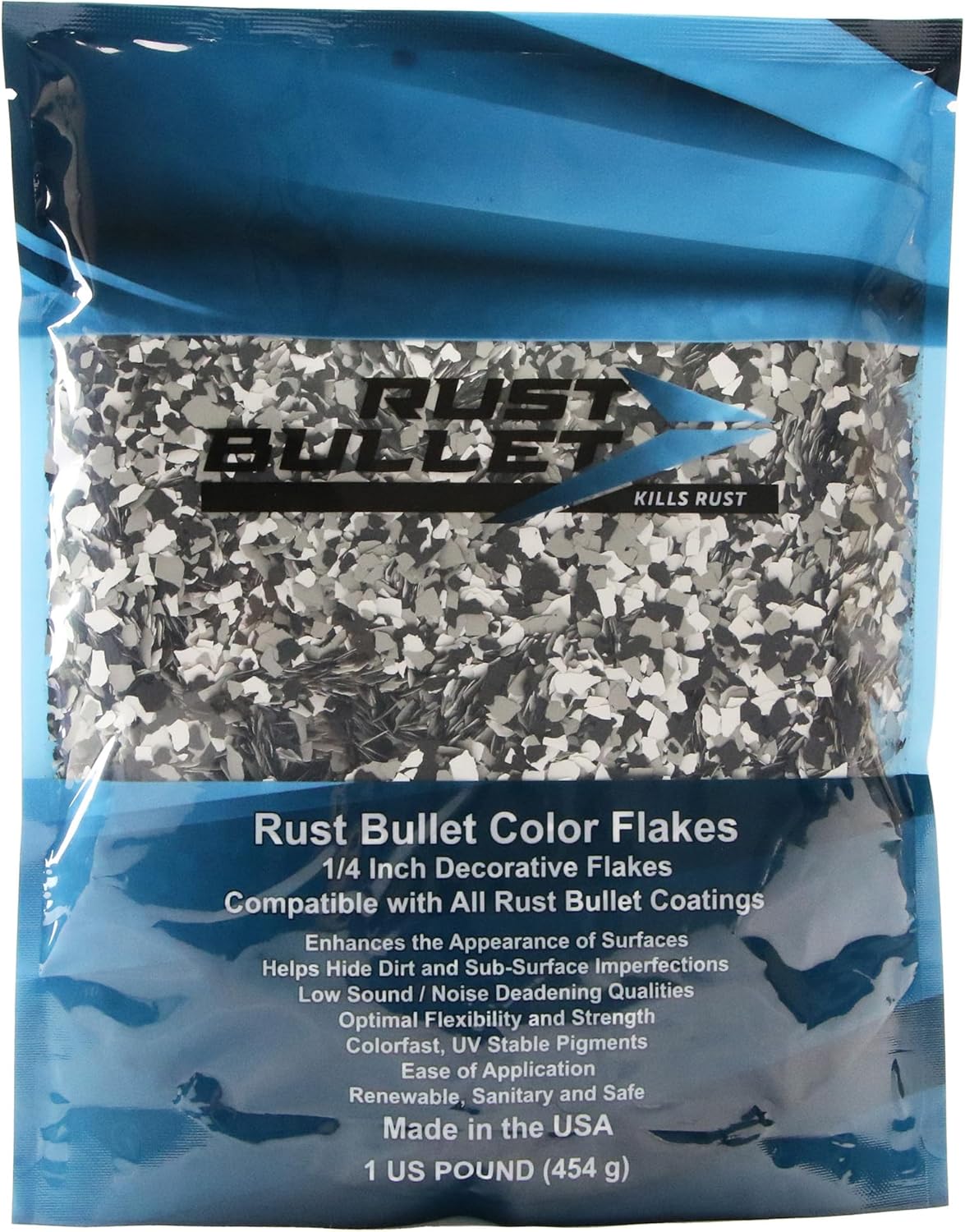 RUST BULLET Decorative Color Flakes - Black Marble - Customize Concrete Floors with 1 LB of Durable, UV-Resistant Vinyl Chips for Stunning, Long-Lasting Designs