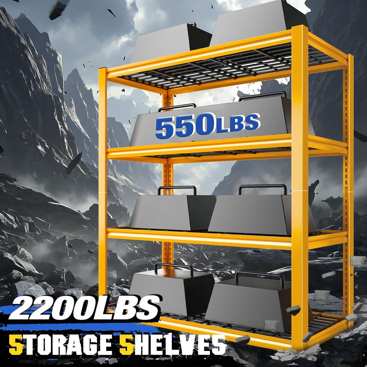 REIBII 40" W Garage Shelving Heavy Duty Metal Shelving 2200LBS Storage Shelves 4 Tier Garage Shelves Adjustable Metal Shelf for Warehouse Basement Pantry Kitchen, Orange, 2 Pack