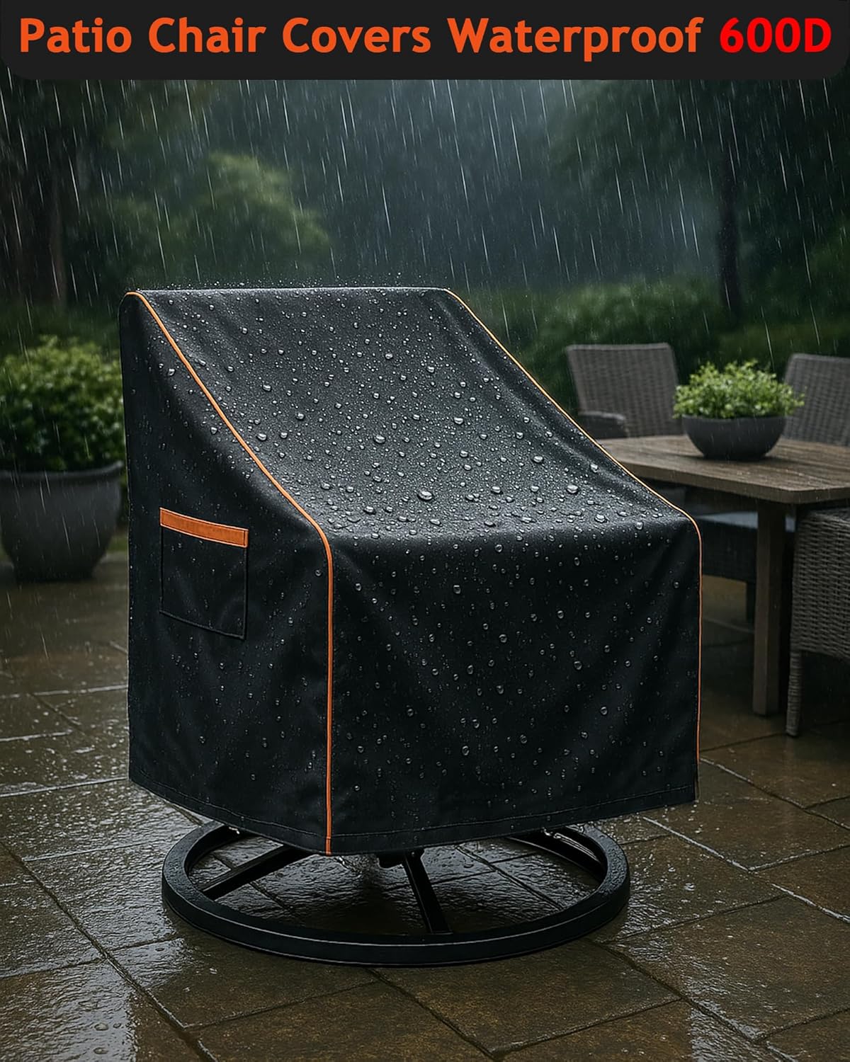 Outdoor Waterproof Patio Chair Covers, Heavy Duty Oxford Coating Weather Resistant Patio Furniture Covers 600D 30W x 34D x 36H inches 2-Pack, Black