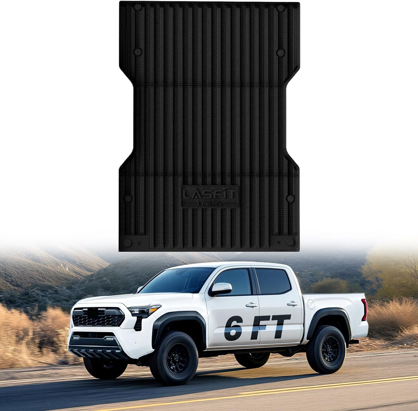 LASFIT Bed Mat for Toyota Tacoma 2024 2025 Truck Bed (6ft,6'Bed), All Weather 6 ft Car Bed Liner for Toyota Tacoma Accessories, TPE Trunk Mat&Cargo Liner, Black