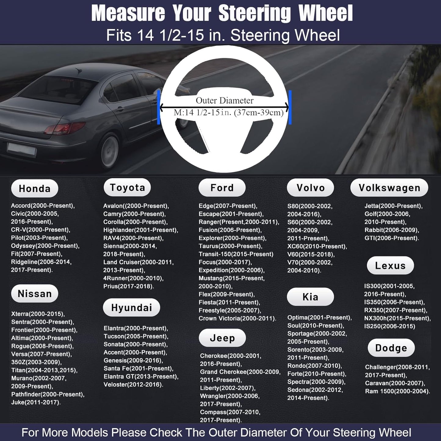 Steering Wheel Cover Standard Size Medium 14.5-15 inch, Breathable Microfiber Leather, Anti-Slip, Soft Grip, Universal Fit for Cars SUVs Trucks, Black and Creamy White