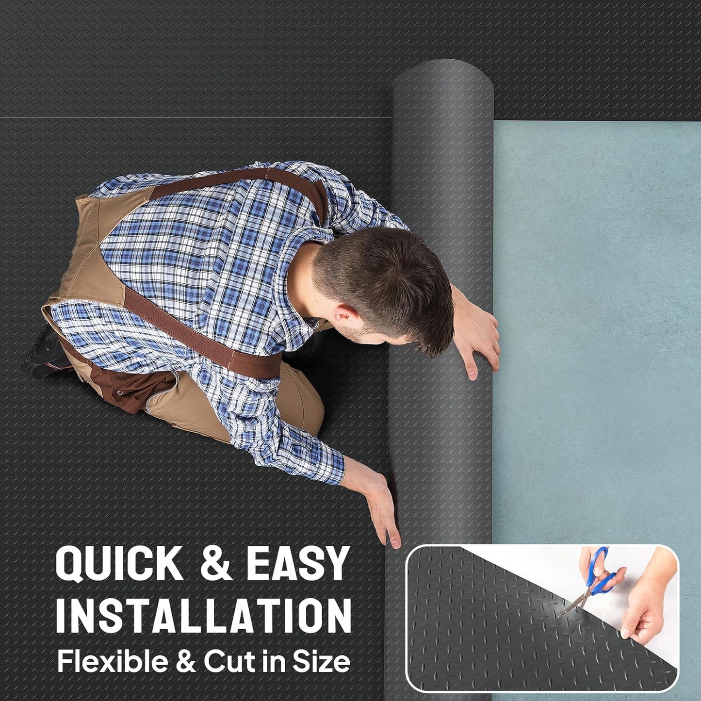 TUFFIOM 7'87'' x 22 FT Garage Floor Mat, Thickened Diamond Plate PVC Garage Mats Flooring Roll for Under Car, Garage Parking Mats for Floor Large SUVs, MPV, Pickup Truck, RV