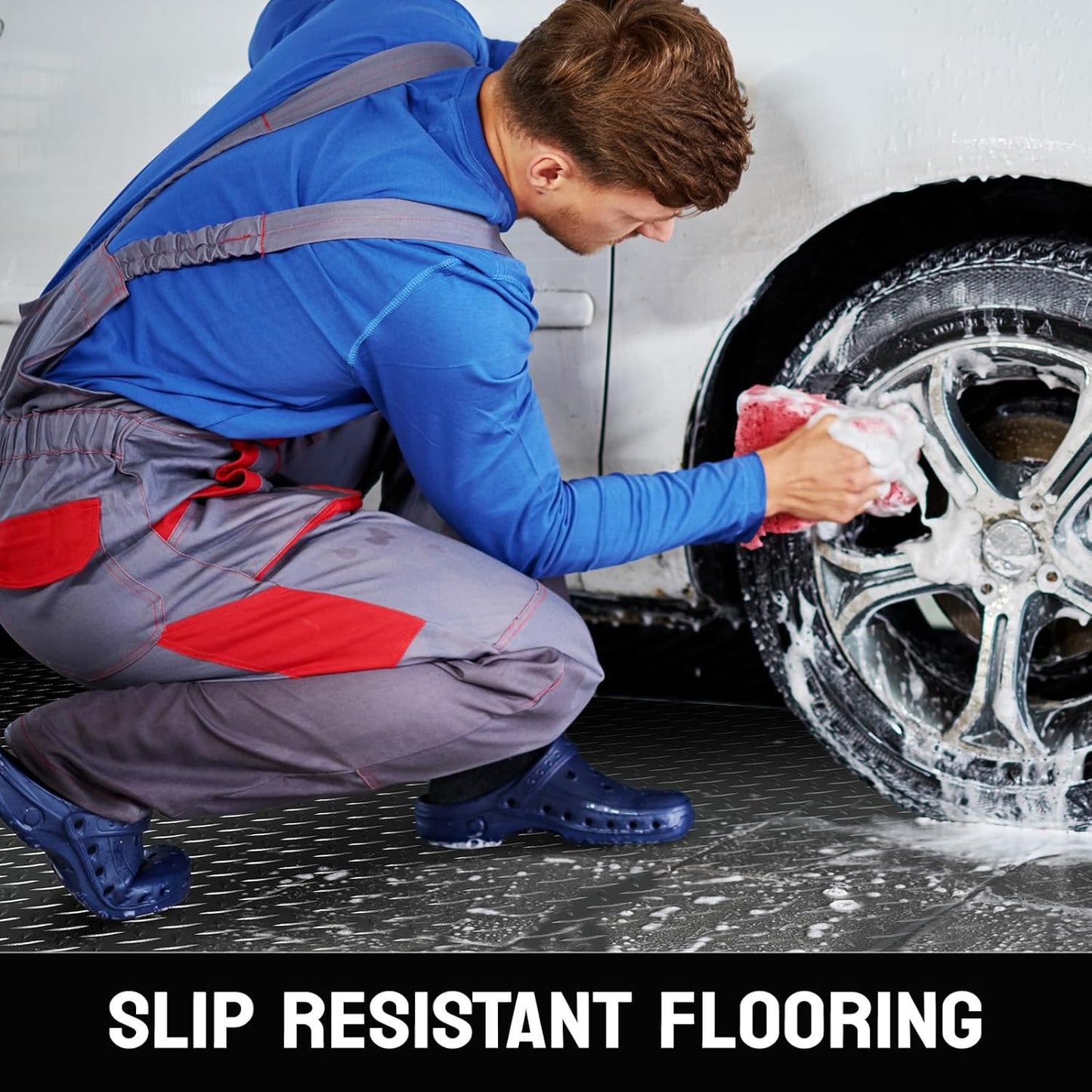 TUFFIOM 4x8 FT Garage Floor Mat, Thickened Diamond Plate PVC Garage Mats Flooring Roll for Under Car, Garage Parking Mats for SUVs, Golf Cart, Sports Car