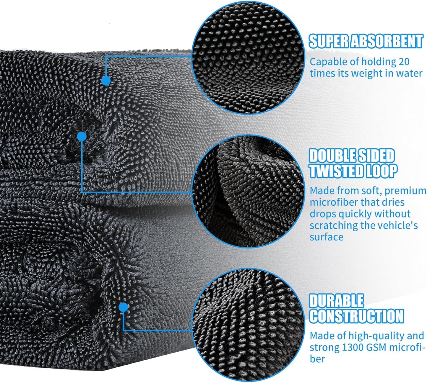 belhope 2 Pack Microfiber Towels for Cars, 24"x36" Extra Large Super Absorbent Car Drying Towel Detailing, No Streaks, Scratches and Water Spots